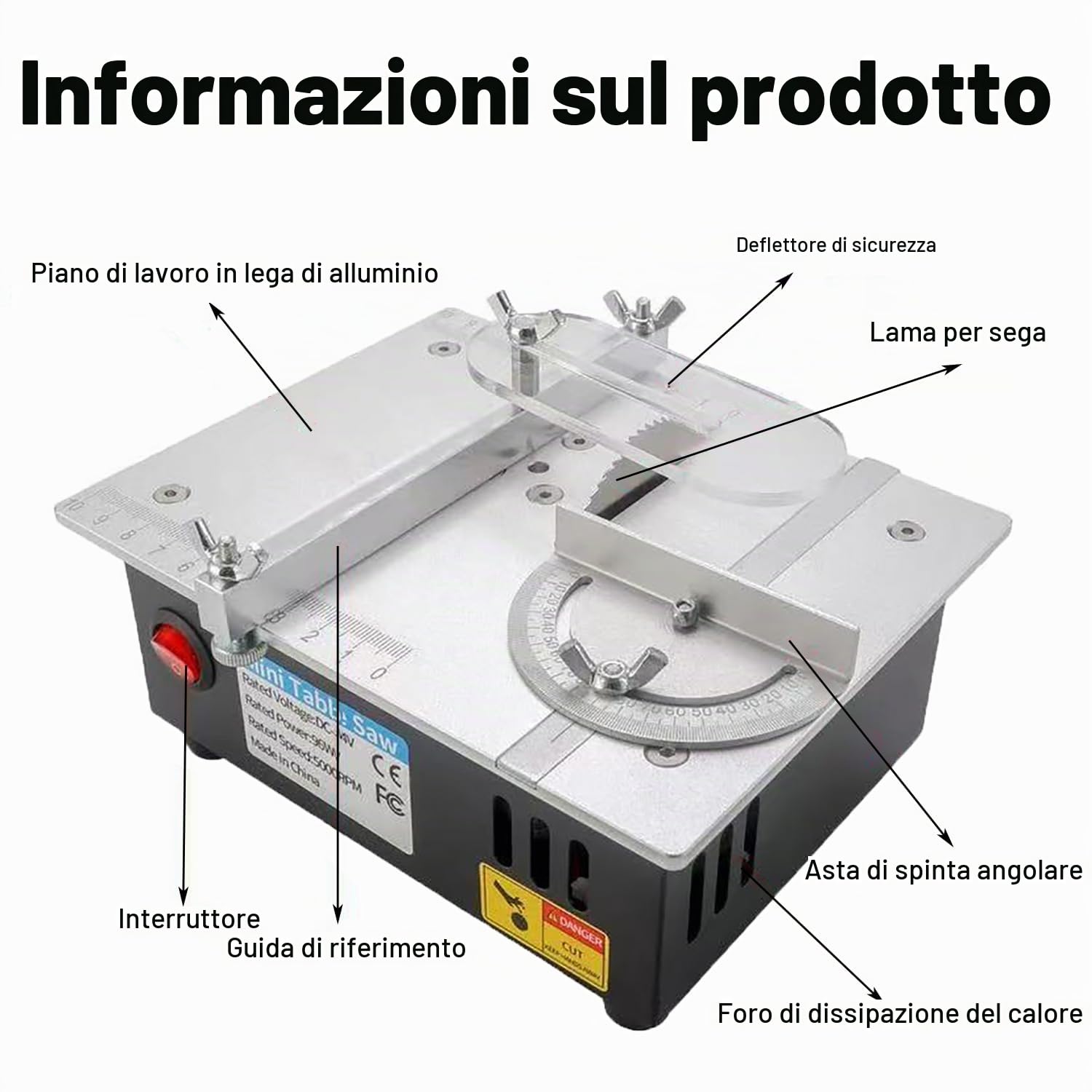 Mini Sega Circolare da Tavolo，Banco Sega Circolare per Legno con Lama Regolabile da 0,1-15mm e Aletta di Sicurezza，Sega Elettrica da Tavolo di Precisione Regolabile con Alimentazione 7 Velocità