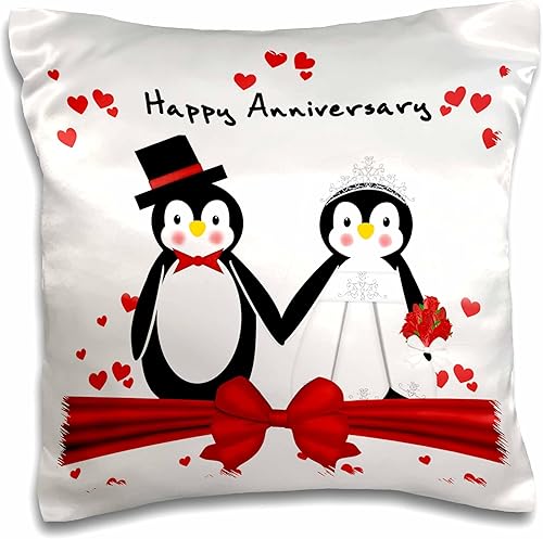 Funda de almohada 3D con diseño de pingüinos y corazones rojos y rosas en 3D, 16 x 16 pulgadas