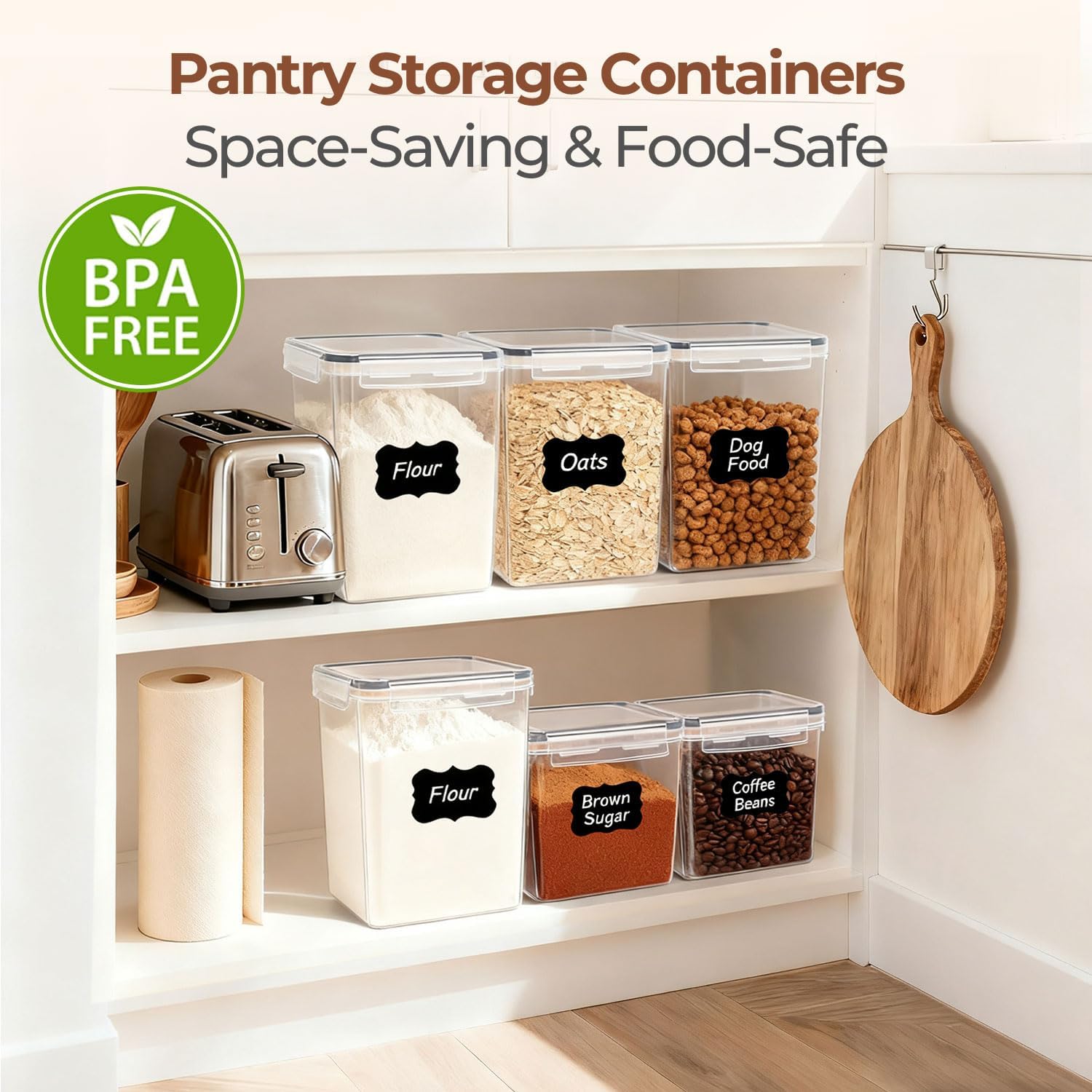 ComSaf Brown Sugar Container Set of 2 (2.5L/2.6Qt), Airtight Food Storage Containers with Lids and Terra Cotta Brown Sugar Saver, Plastic Canisters Sets for Kitchen, Pantry Organizer for Flour, Baking - Image 6