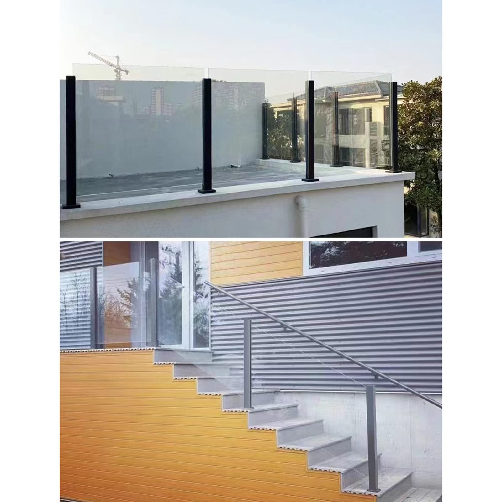Sistema di ringhiera in vetro in acciaio inossidabile 39.4 "Paletti di guardavia per scale con slot interni da 15 mm Colonne grigie resistenti per la sicurezza e lo stile