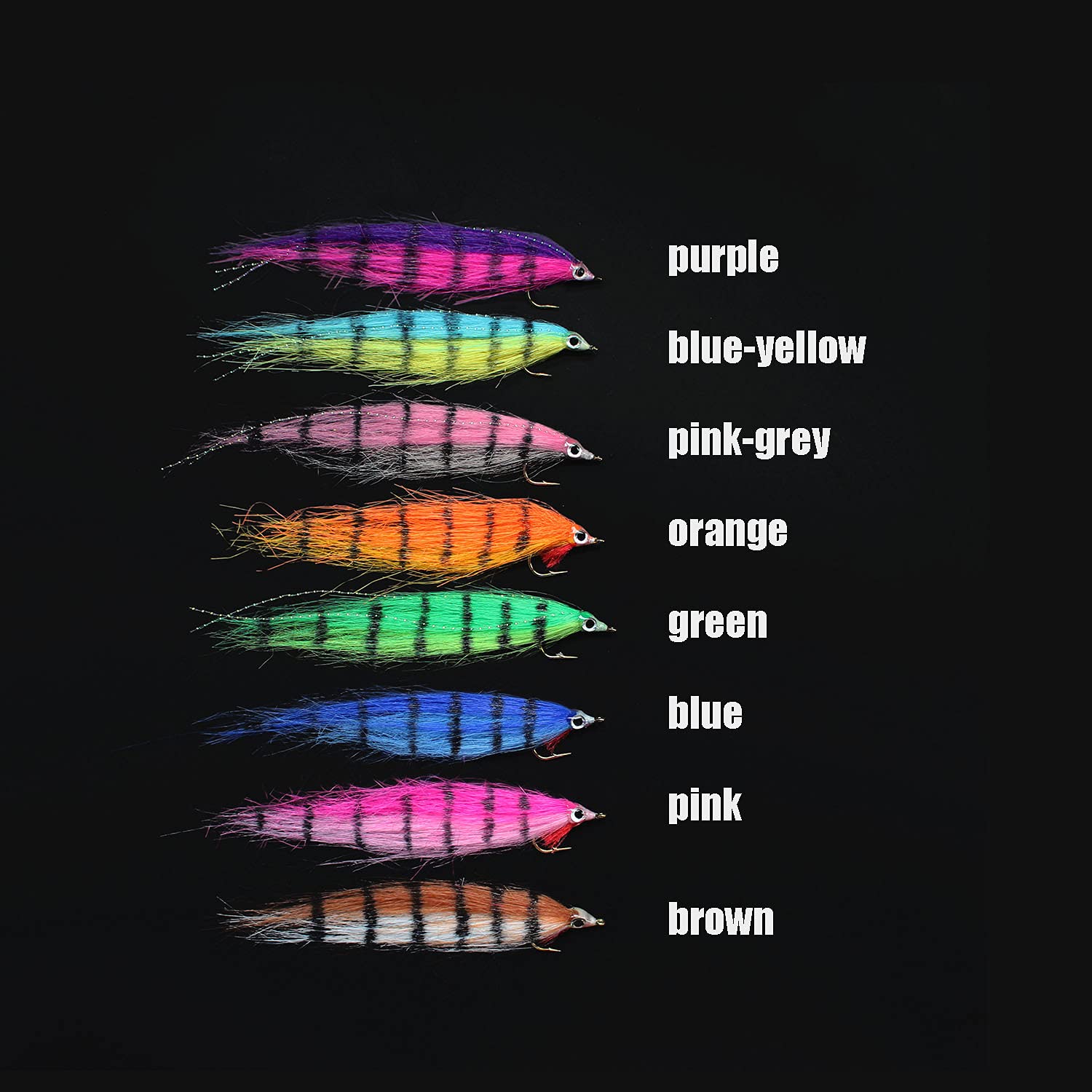 Tigofly 16 pcs 8 Barred Colors 12cm Minnow Fry Salmon Trout Sea Bass Steelhead Zebra Minnow Fly Fishing Flies Lure Set (Size 1/0)