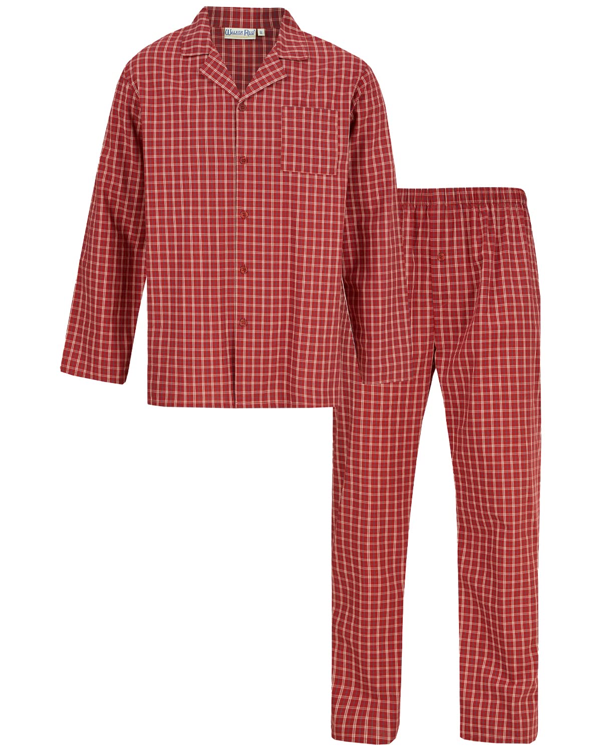 Walker Reid Men's Red Check Pyjamas Cotton Button Up Traditional Long Sleeve Pjs Set (Xxxl)