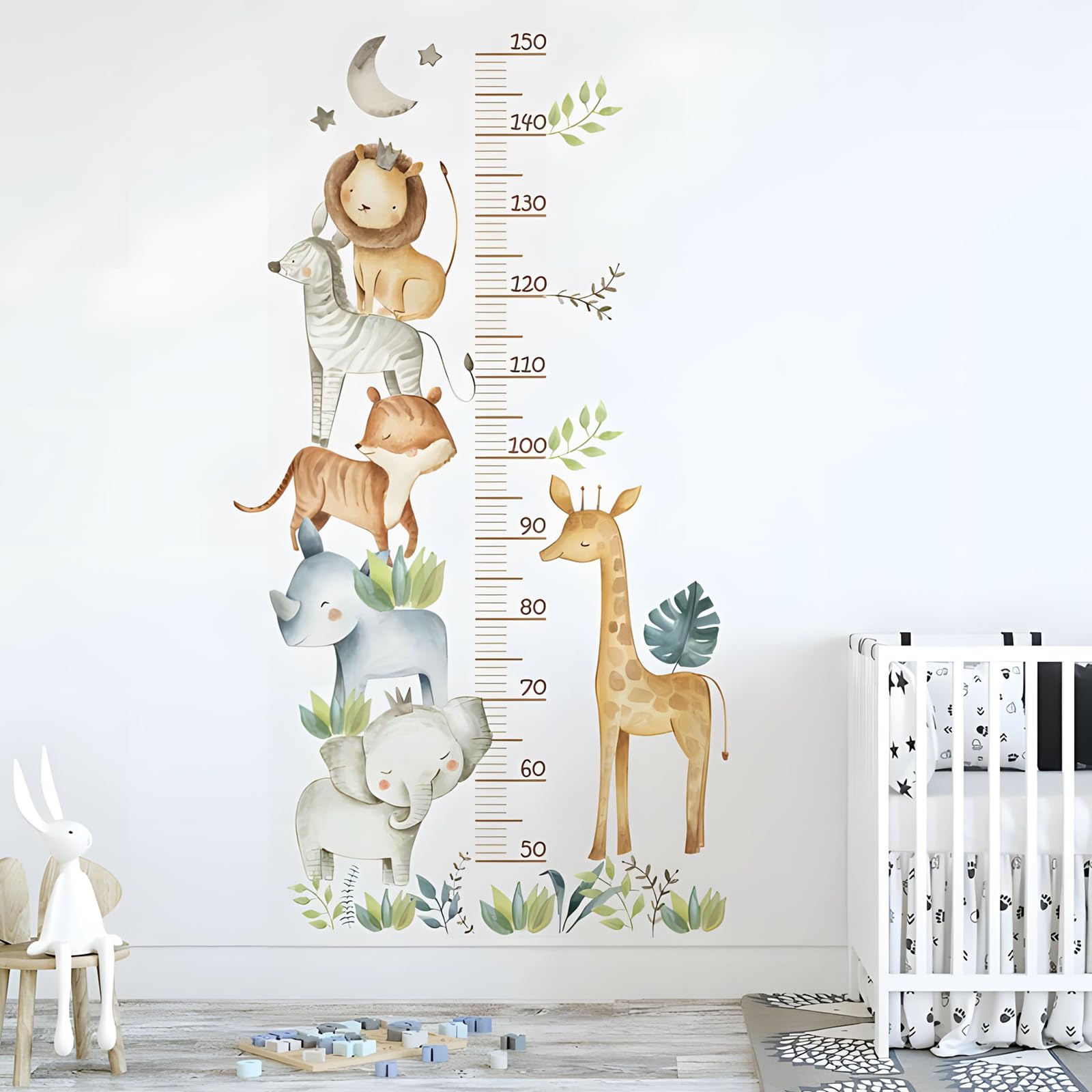 Toise de mesure pour enfants - Sticker mural pour chambre d'enfant - Motif animaux de la forêt - Cadeau de croissance pour garçons et filles - Échelle de 50 à 150 cm (animaux de la jungle)