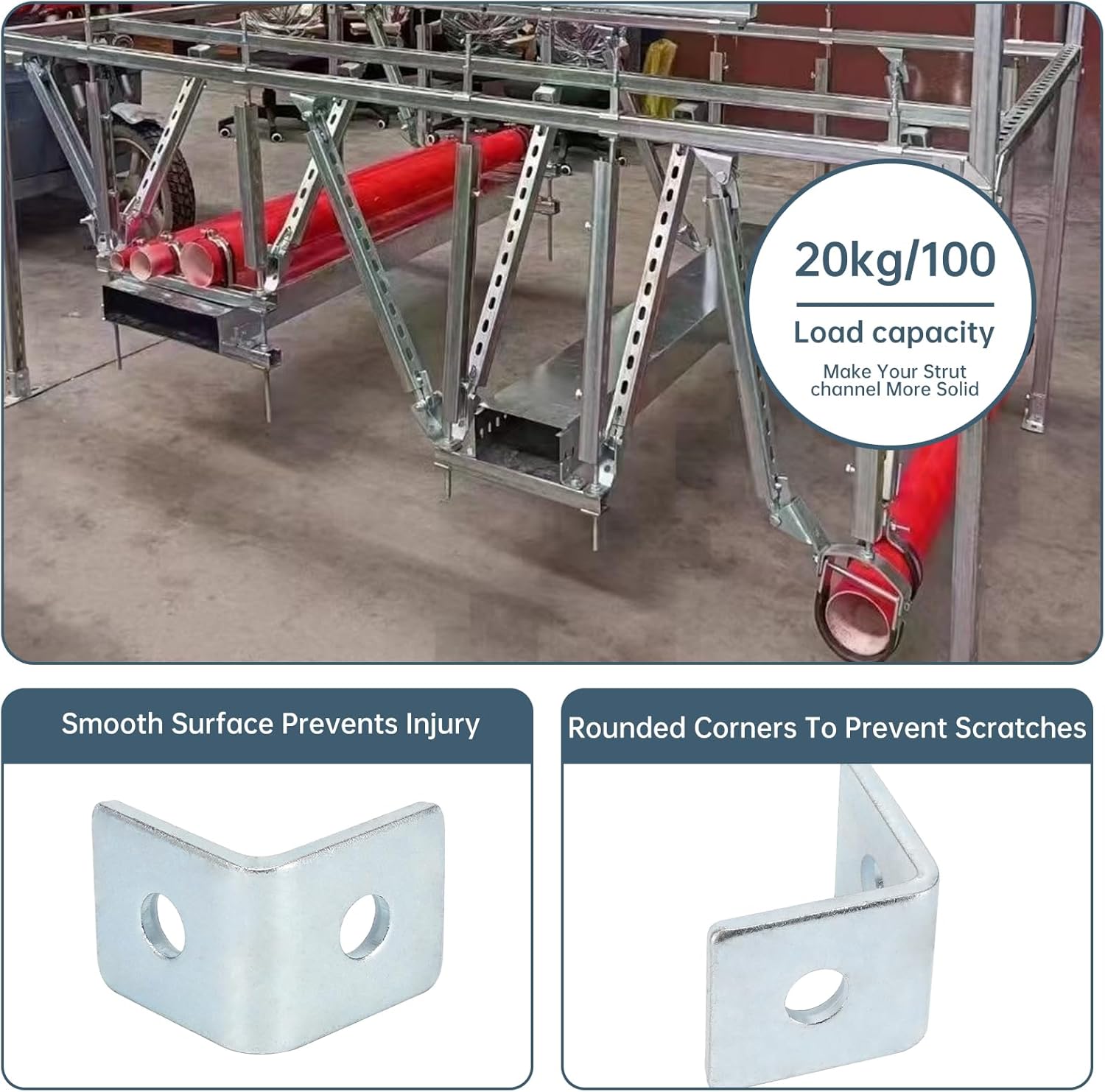 20 Pack 2 Holes 90° Fitting for 1-5/8" Strut Channel, Strut Hardware L Brackets, 3/16" Thickness, Silver