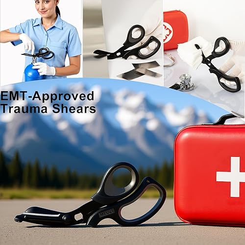 Miniatura 7 de MEUUT Paquete de 2 tijeras médicas para enfermeras, tijeras de vendaje patentadas con cuchillas antiadherentes, tijeras de grado quirúrgico, tijeras