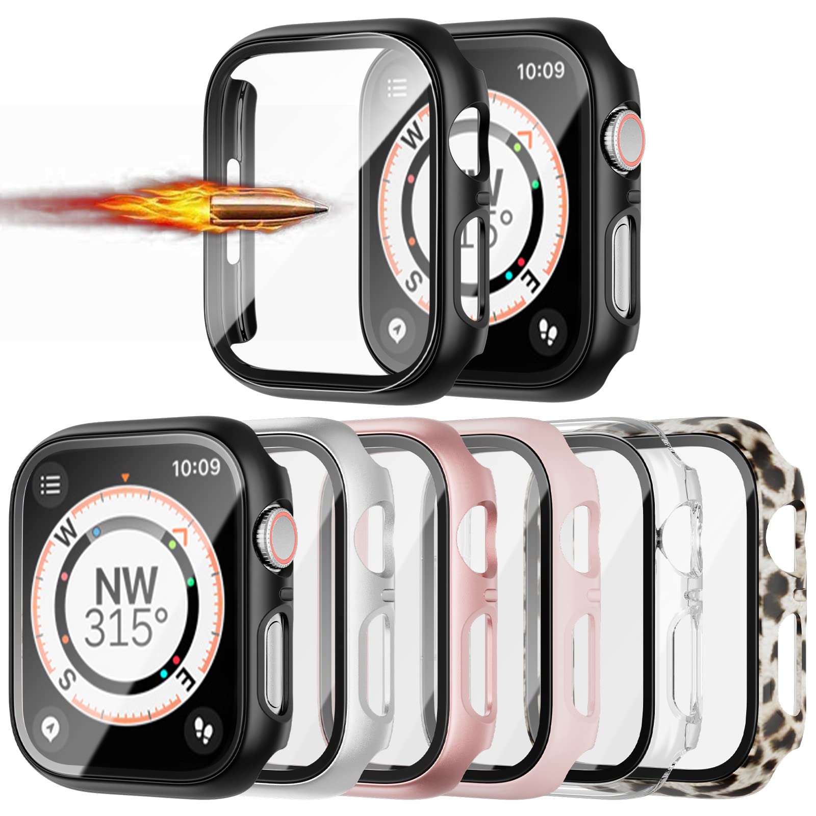 6 Pack for Apple Watch SE3(2025) SE2 Series 6/5/4/SE 40mm Case with Tempered Glass Screen Protector,JZK Slim Guard Bumper Hard PC Protective Cover HD