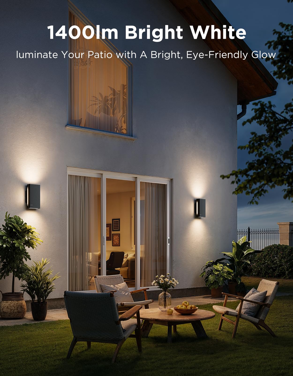 Govee Apliques de Pared Exteriores UpDown, 1400lm RGBICWW, IP66, Pack de 2 | 2700K–6500K Luces Inteligentes para Porche Exterior, 64 Modos de Escena, DIY, Matter/Alexa/Google, Porche, Balcón, Terraza