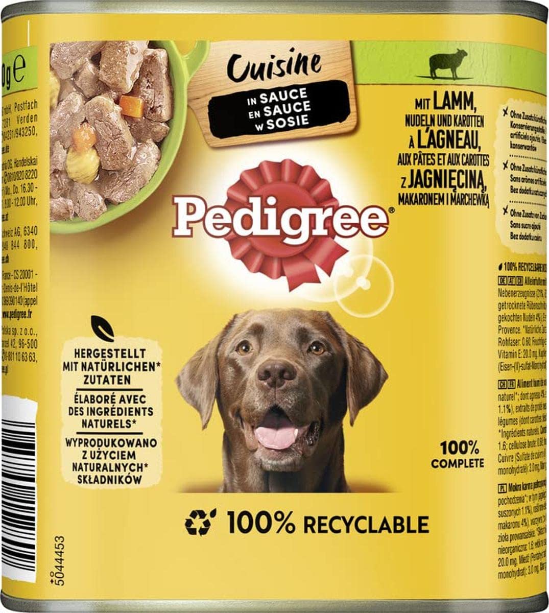 Pedigree Cuisine cibo per cani agnello, pasta e carota, barattolo da 800 g