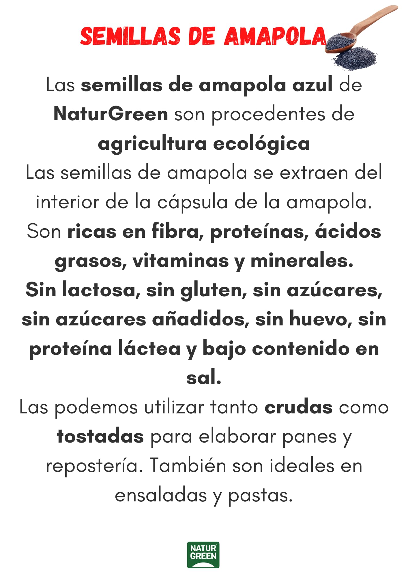 NaturGreen - Semillas de Amapola Azul Bio, Pack 9 x 175 g, Alimento Ecológico, Sin Gluten, Alta en Fibra y Proteína, 100% Natural, Vegana, Ideal para Repostería, Panes y Ensaladas