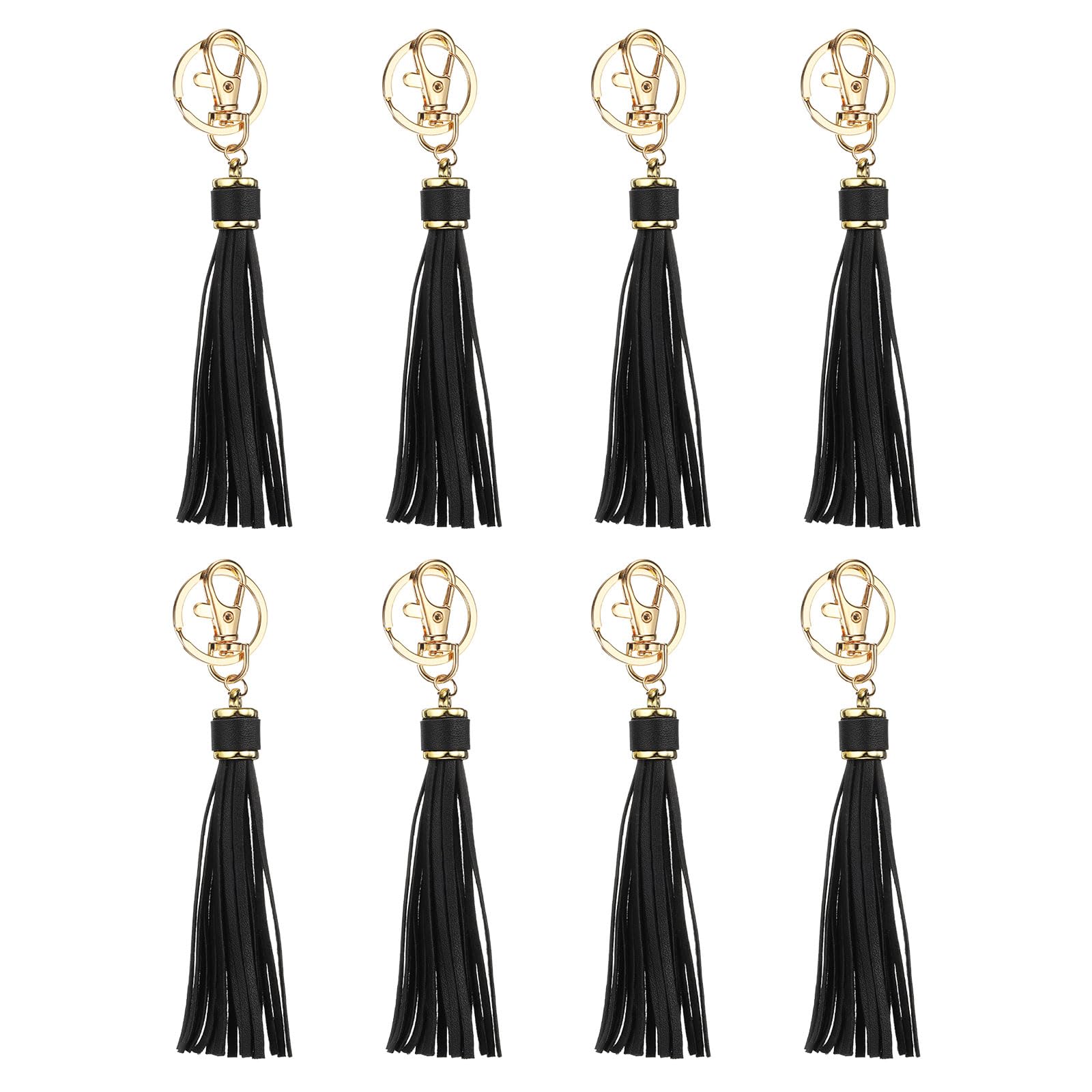 sourcing map 8pcs PU Leather Tassels, 6 Inch Keychain Tassel Charm Tassel Purse Charm with Key Rings for Jewelry Making, Handbag, DIY Crafts, Phone Straps (Black) — image 1