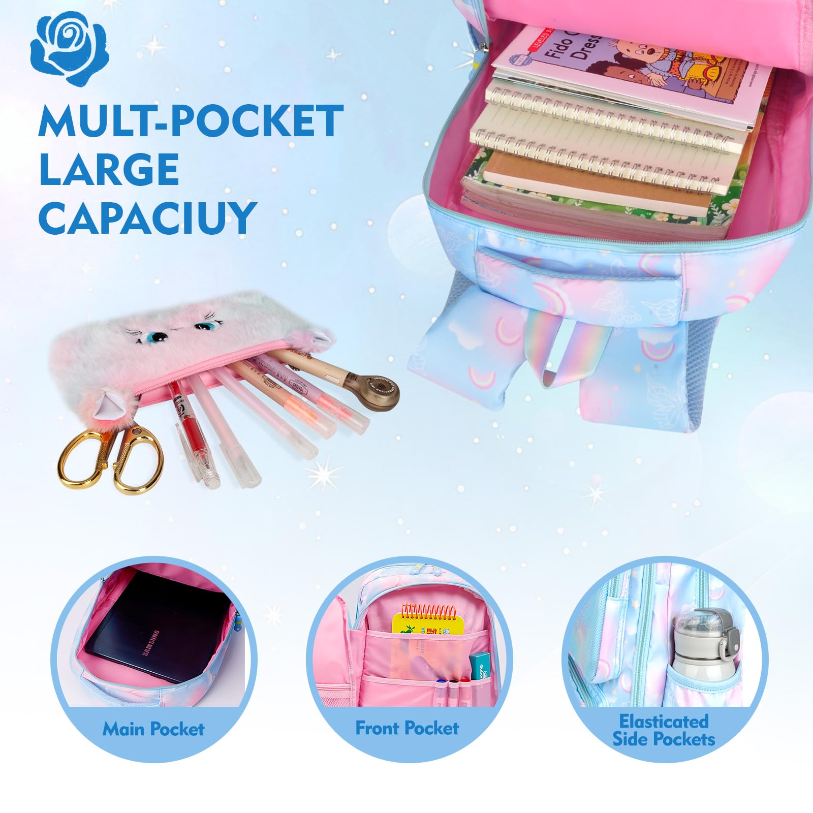 Mochila estética Kawaii Rainbow