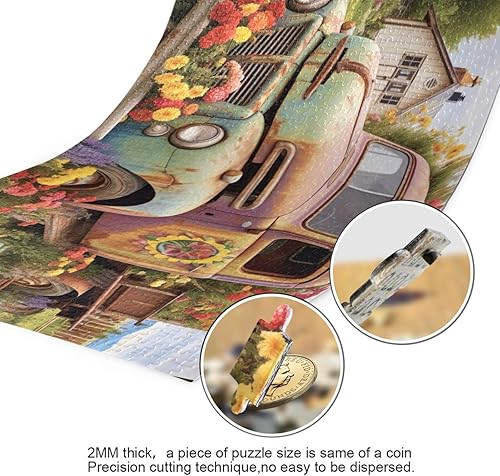 Miniatura 3 de Rompecabezas de camión floral de 500 piezas para adultos, rompecabezas educativos de aprendizaje, juguetes familiares difíciles y desafiantes con