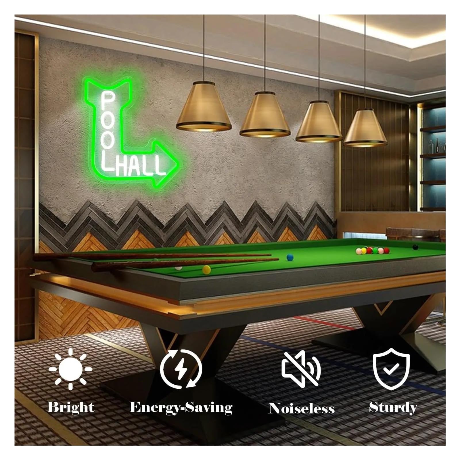 Decoración Lámparas Letrero De Neón Pool Hall Con Flecha Y Luz Regulable Para Sala De Billar Bar Deportivo Fiesta Cueva De Hombre Salas De Juegos Decoración 30.9cmx26.9cm