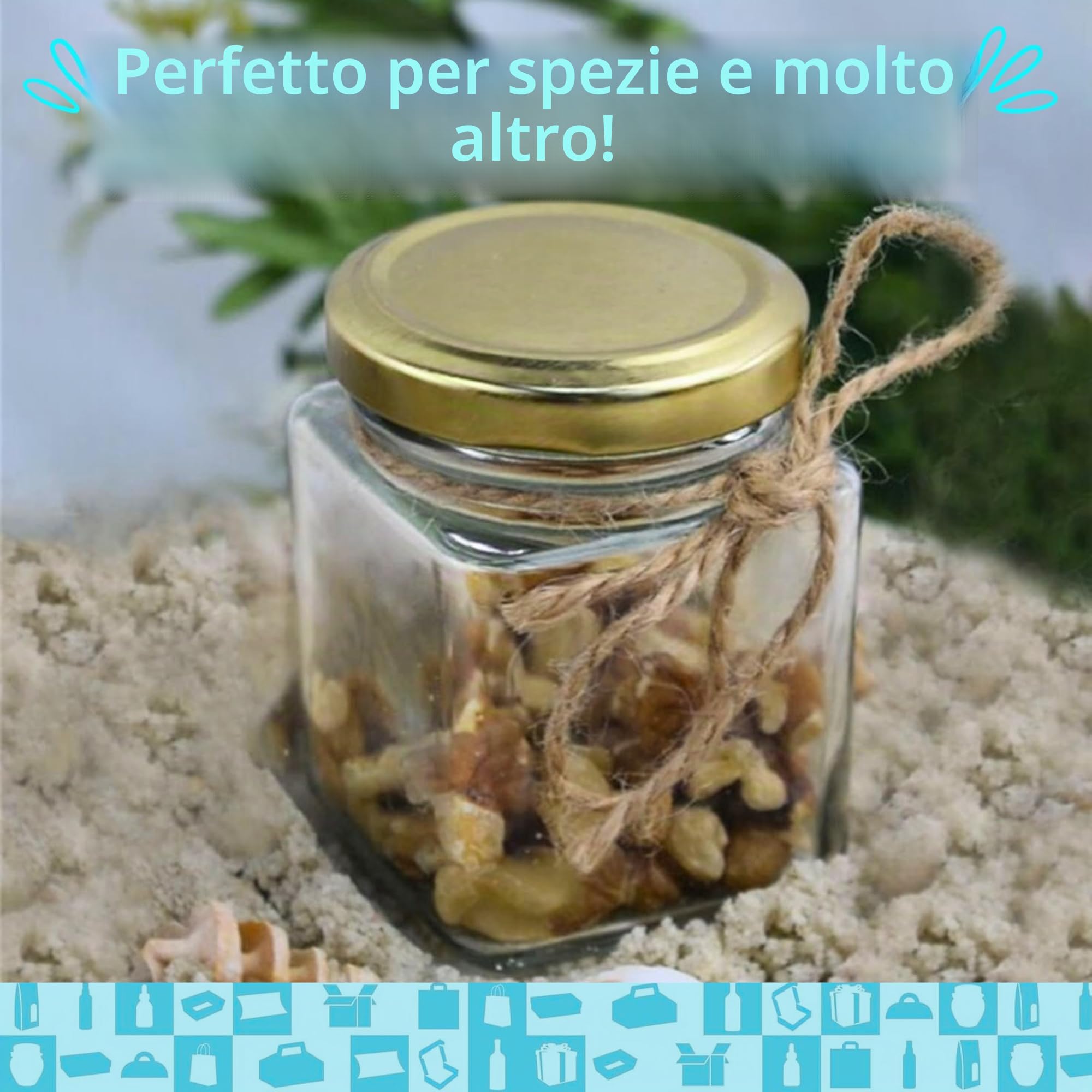 Espirito Rebelde 20 vasetti di vetro quadrati per spezie, 150 ml, con coperchio, barattoli portaoggetti da cucina, spezie, marmellata, yogurt