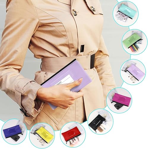 Miniatura 3 de Paquete de 8 billeteras para depósitos bancarios, cartera de cuero sintético resistente con cremallera con ventana transparente, bolsa para monedas,