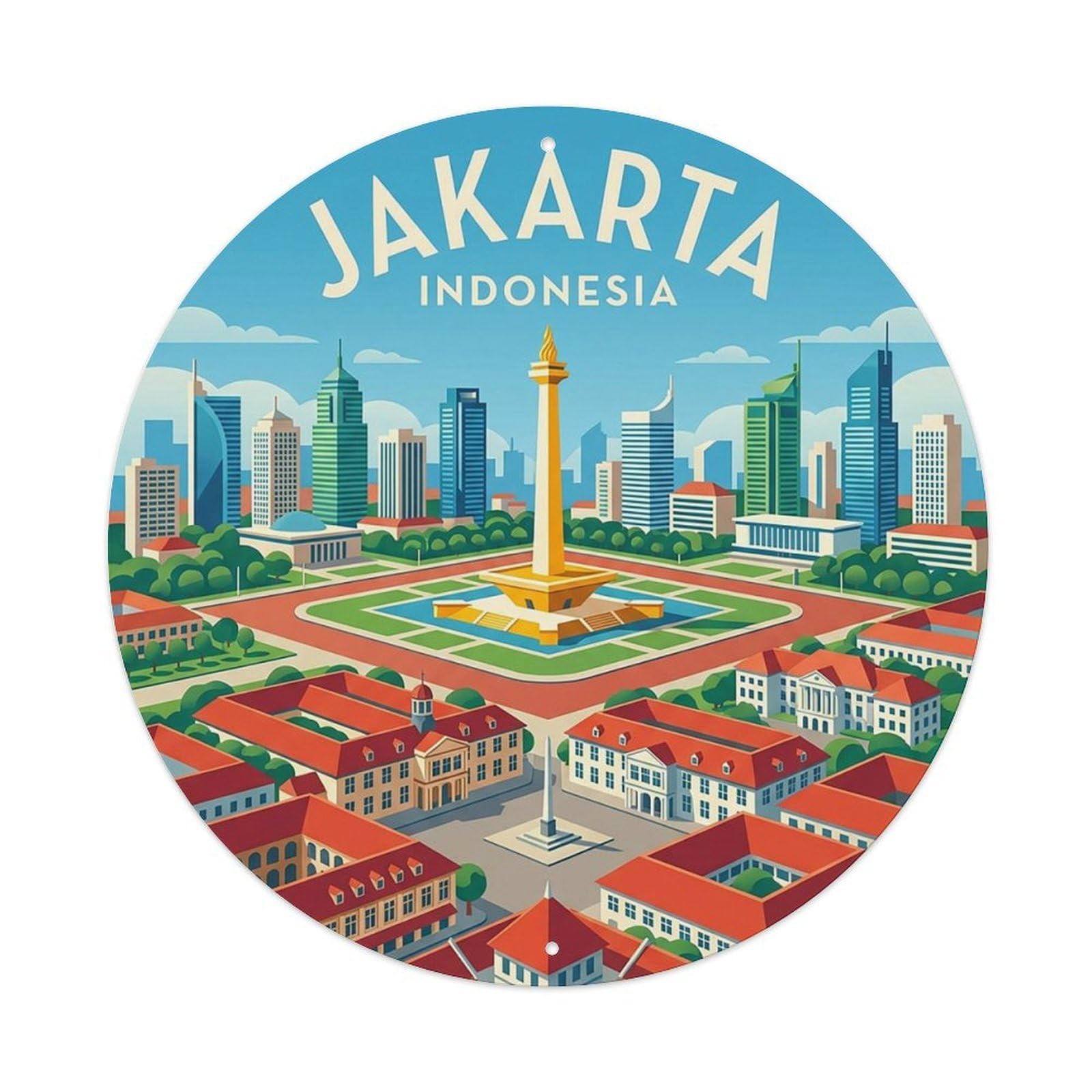 Vintage Travel Indonesia Jakarta Vintage Metal Tin Sign Plaque Wall Decor for Cafe, Club Bar, Office, Garden Metal Poster 8x8Inch