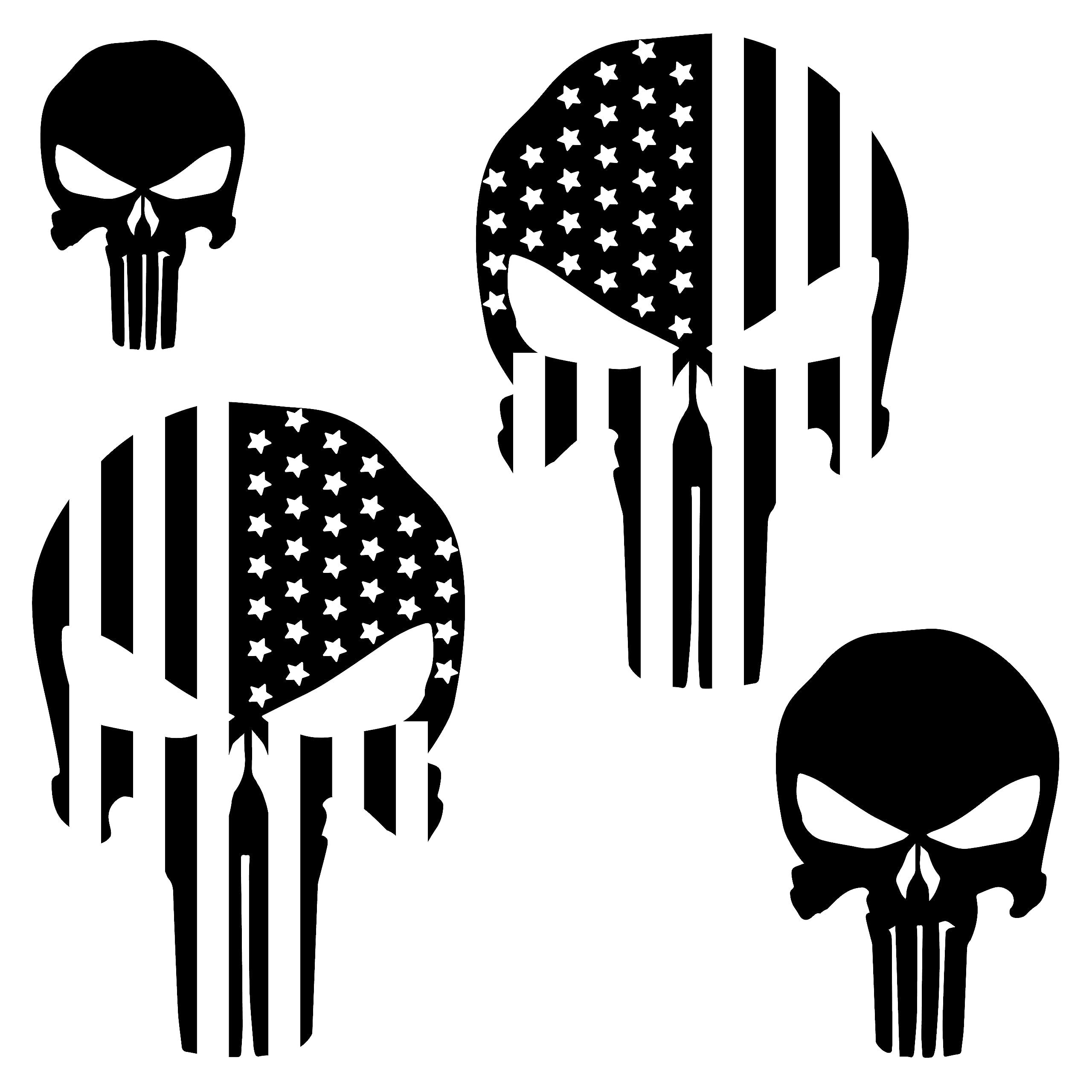 Patriotic Skull Decals for Car Distressed American USA US Flag Truck Tailgate Vinyl Decal, US Skull Stickers for Vehicle - 4 Pack (Matte Black)