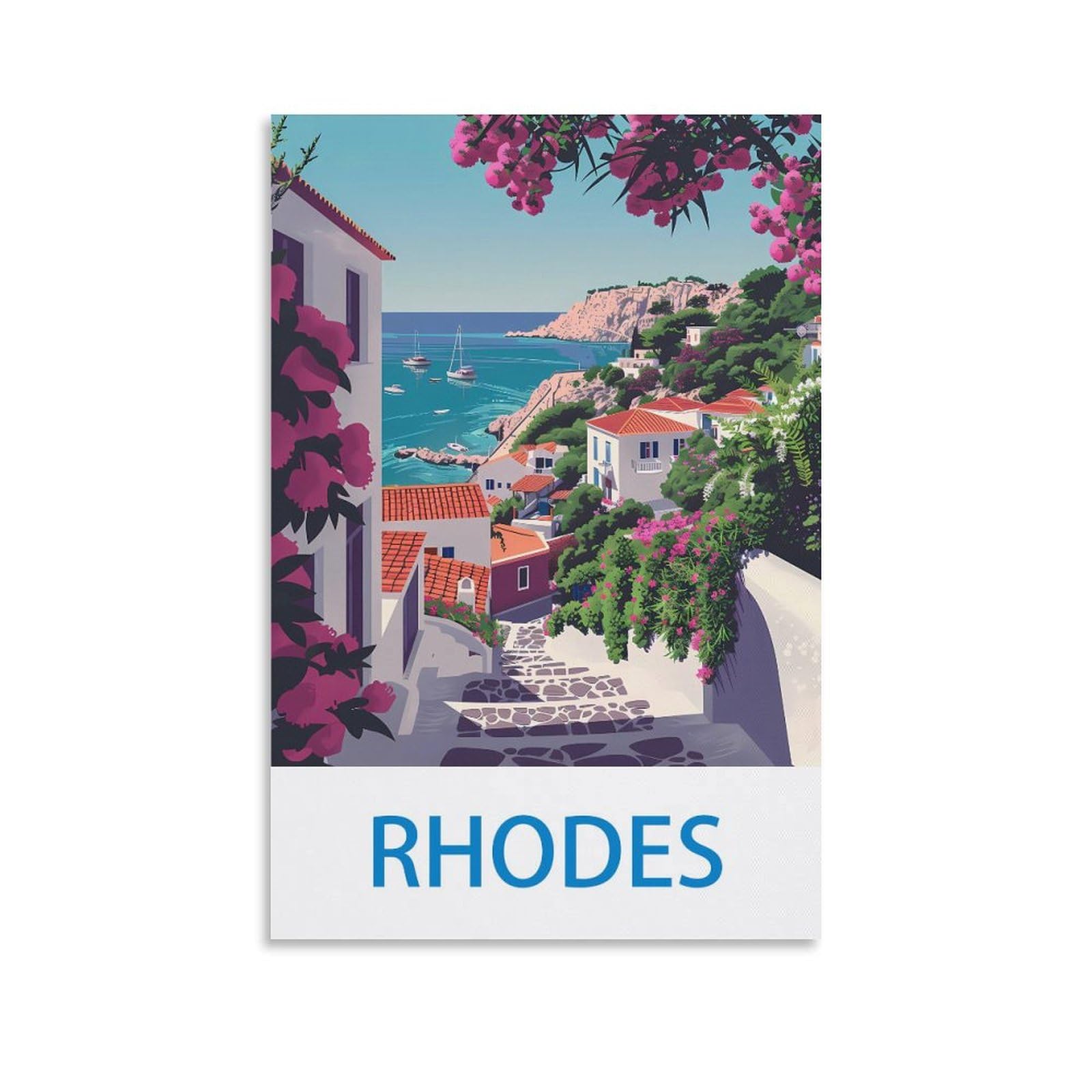 Fzyuen Unframe-Style Rhodes Vintage Travel Poster 08X12inch(20X30cm) Canvas Wall Art Prints For Wall Decor Room Decor Bedroom Decor
