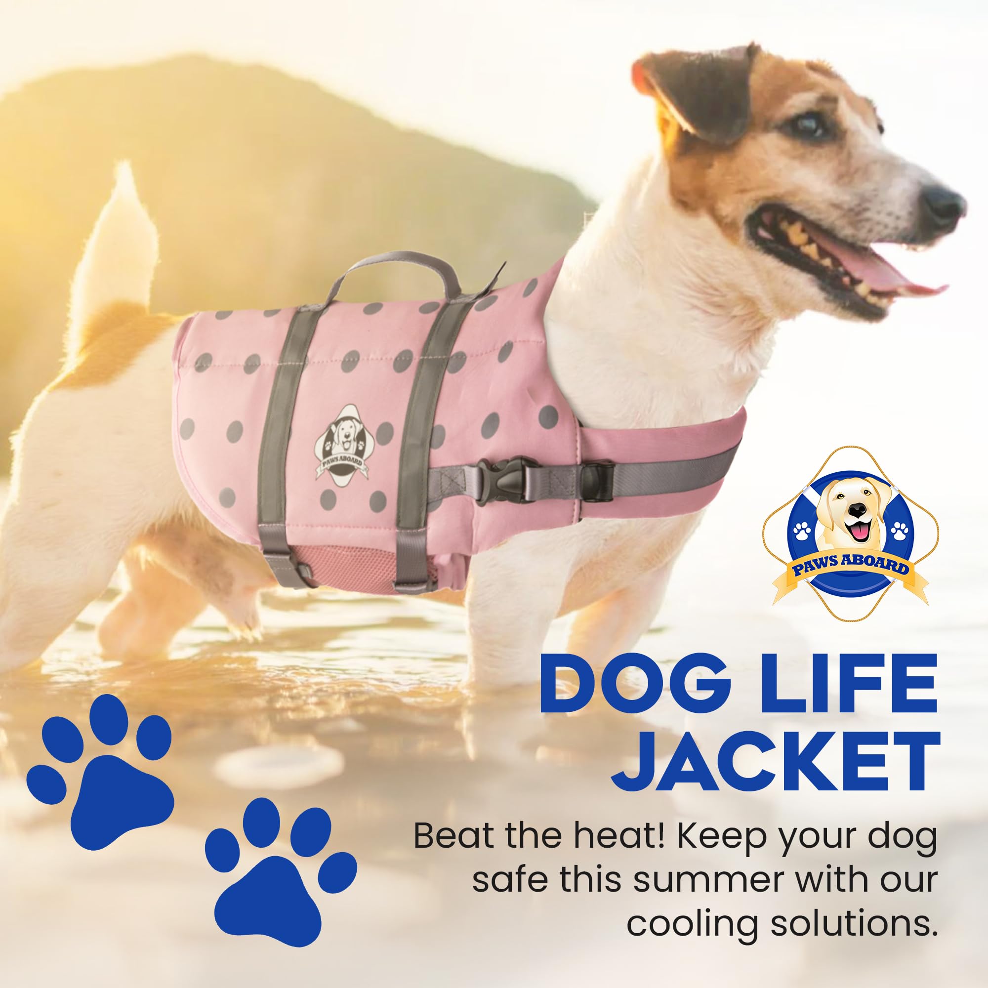 Gilet de sauvetage en néoprène pour chien Rose et gris à pois