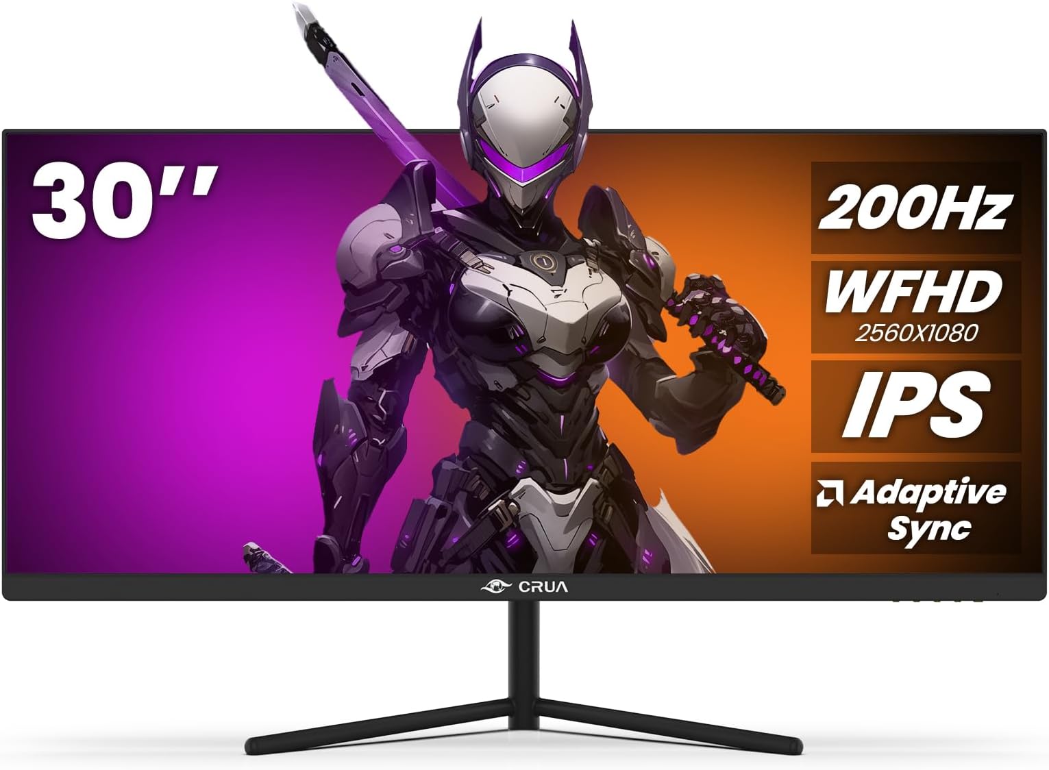 CRUA 30インチ ゲーミングモニター 200HZ、21:9 WFHD(2560X1080P) ウルトラワイドコンピュータモニター、IPSスクリーン、100%sRGB、PIP/PBP、HDMI 2.0 & Displayport 1.4、FreeSync対応、壁取り付け/傾き調整可能-ブラック