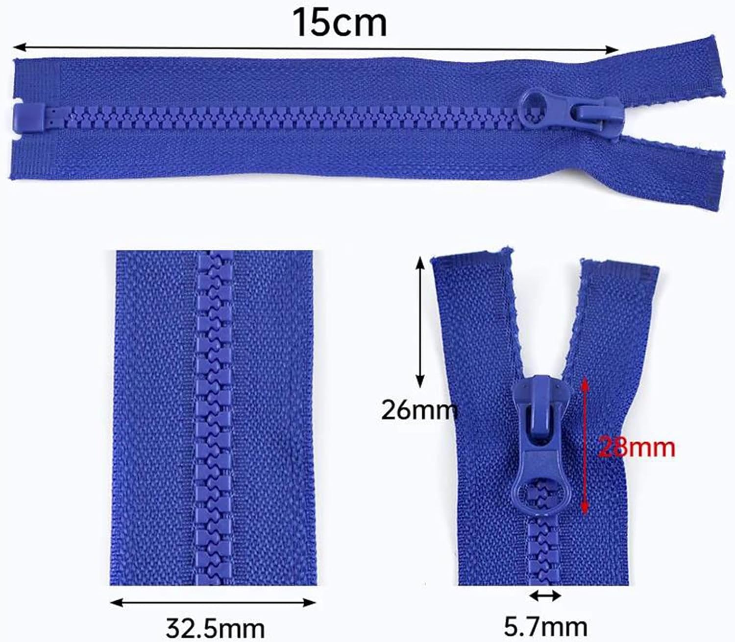 樹脂ジッパー 縫製装飾衣類用 オープンエンドジッパー バッグ交換用 Black 15cm 10Pcs