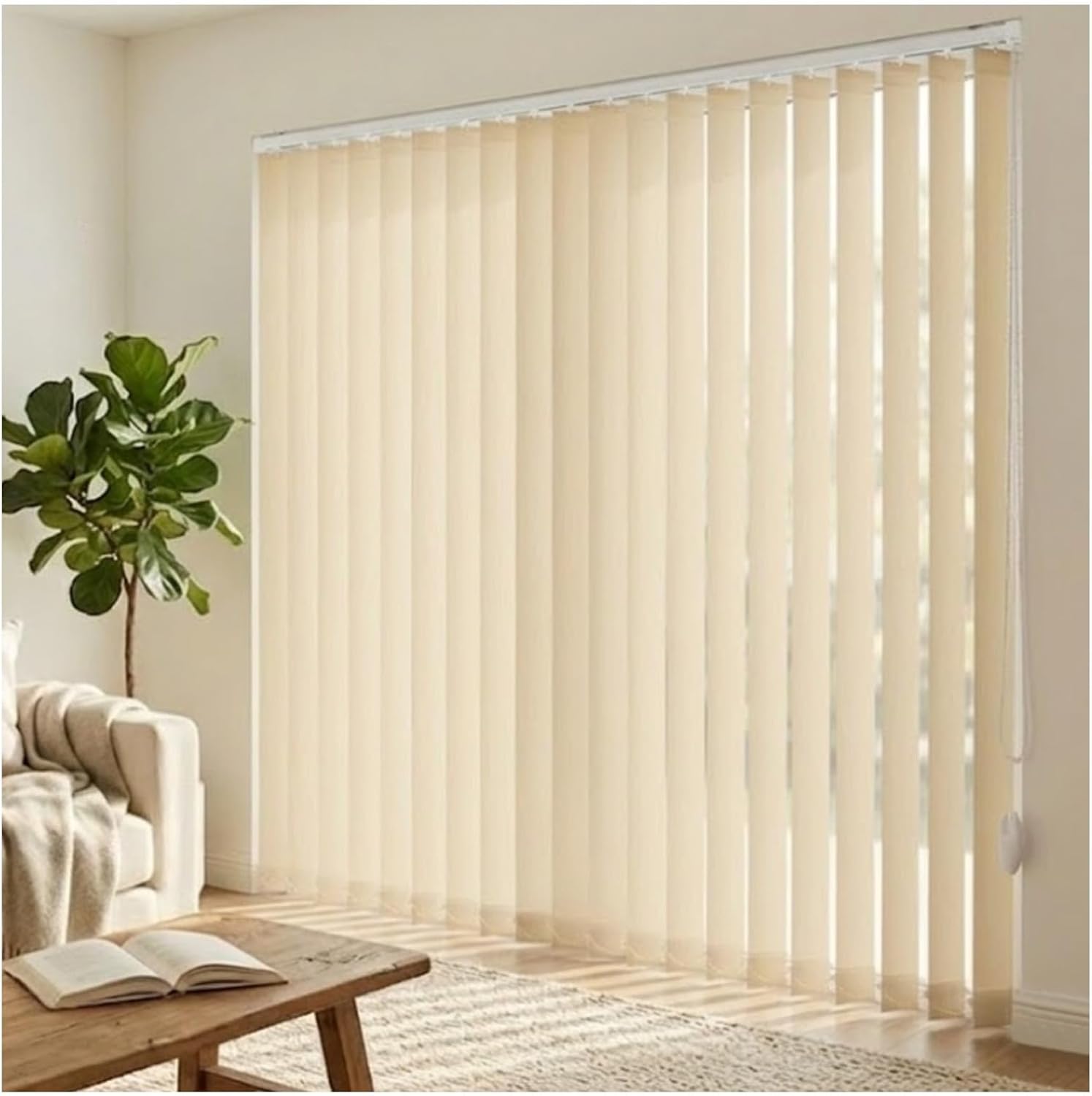 Blackout Vertical Blinds Beige for Sliding Glass Doors, 104"x80" 86"x94" 59"x64" Light Filtering Fabric Shades, Cordless Room Darkening Privacy Window Blinds for Home Office(59" W*120" H)