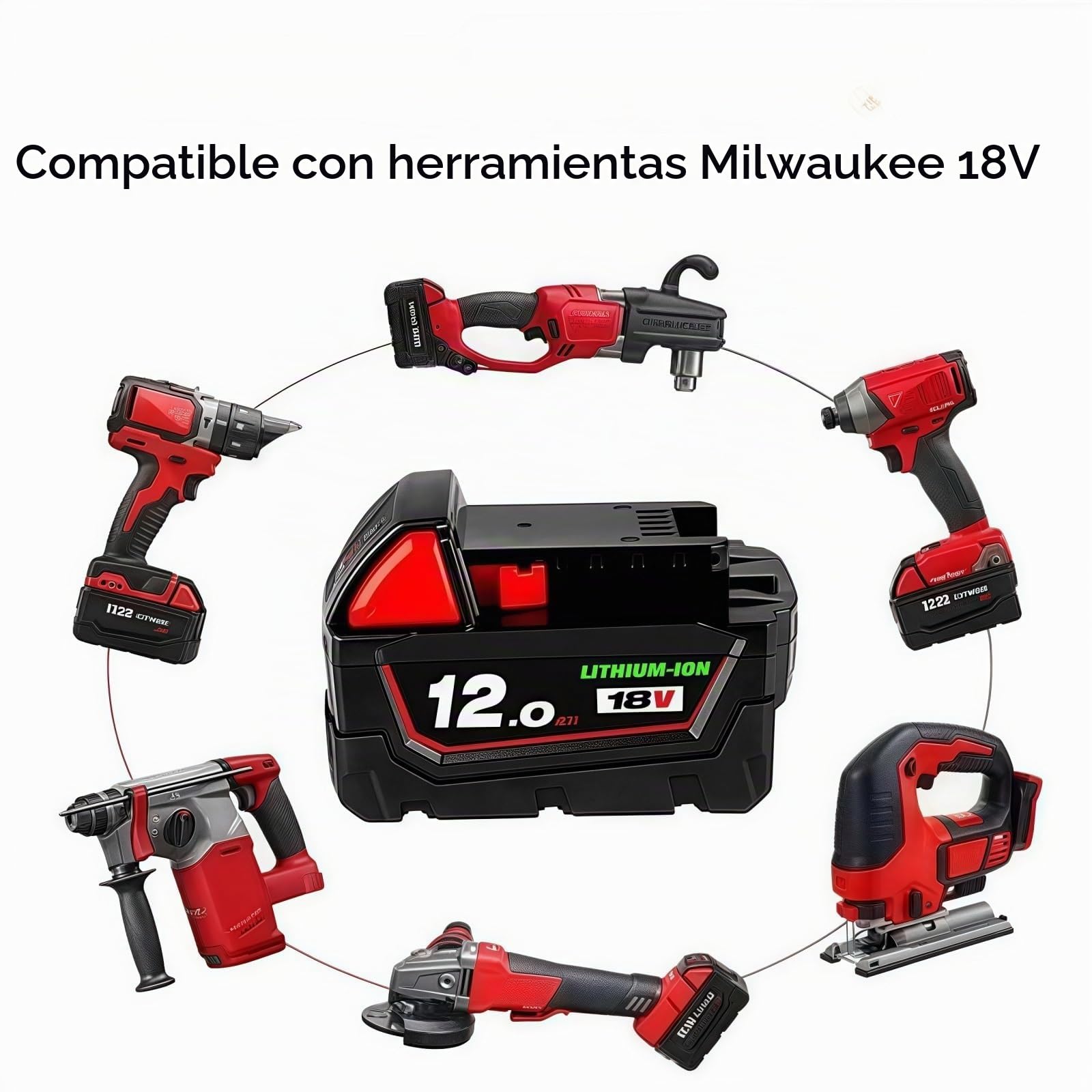 Batería de 18 V y 6000-12000 Ah para sustituir la batería de la herramienta, compatible con Milwaukee. Batería de litio M18 XC 48-11-1860 48-11-1850(2PCS 12000mAh)