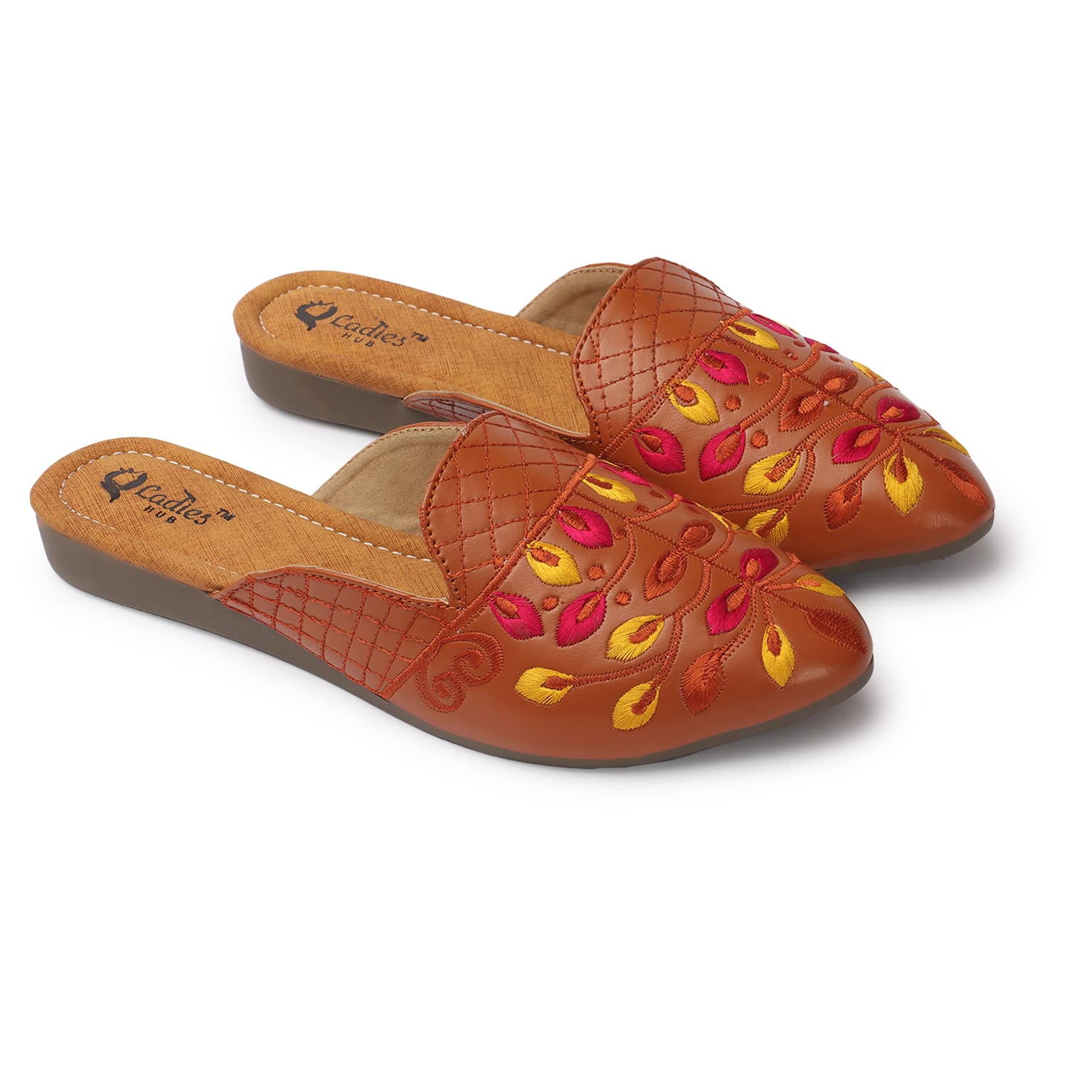 Ladies Hub Womens Ethnic Back Open Mules & Slip-On Wedge Flats - Winter Half Shoes Party Footwear (Tan, Numeric_4) (B0C69ZMVFJ) Amazon Price History, Amazon Price Tracker