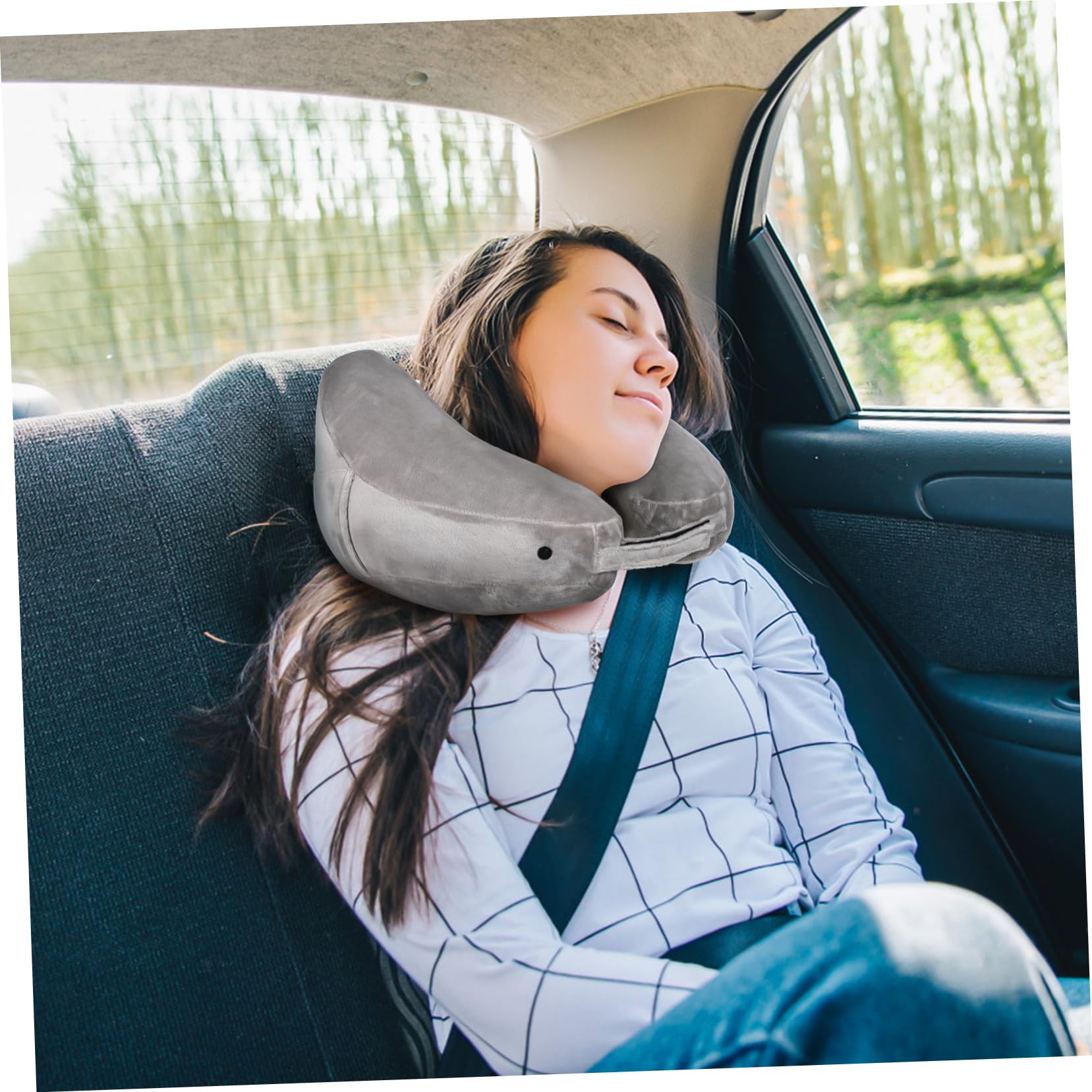 Almohada De Viaje Inflable para El Cuello con Capucha Ajustable Ligera
