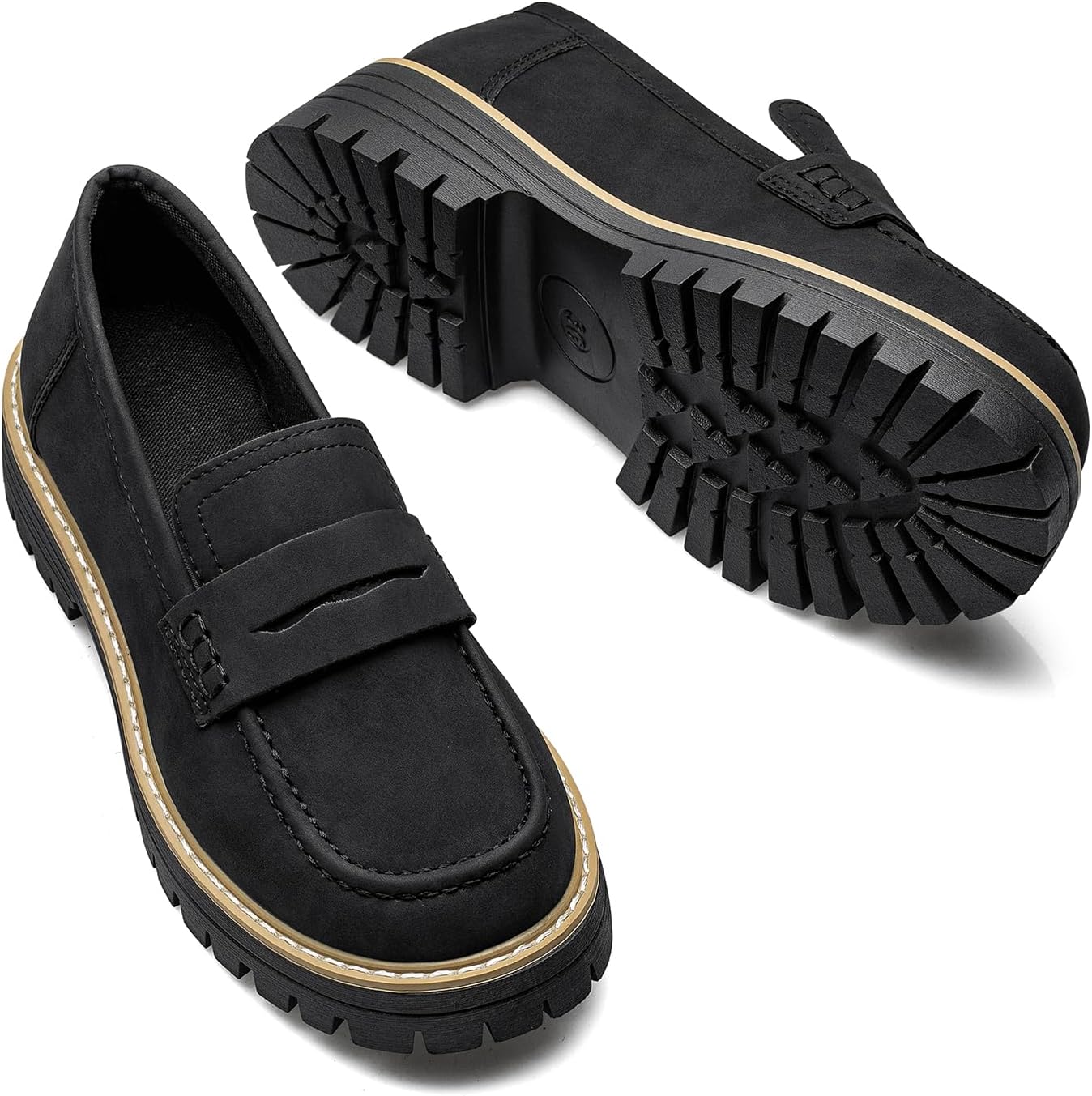 Women Platform Loafers for Women, Suede Chunky Shoes with Comfort Medium Heel, Slip-On Casual Shoes for Business Casual Office Work - Image 4