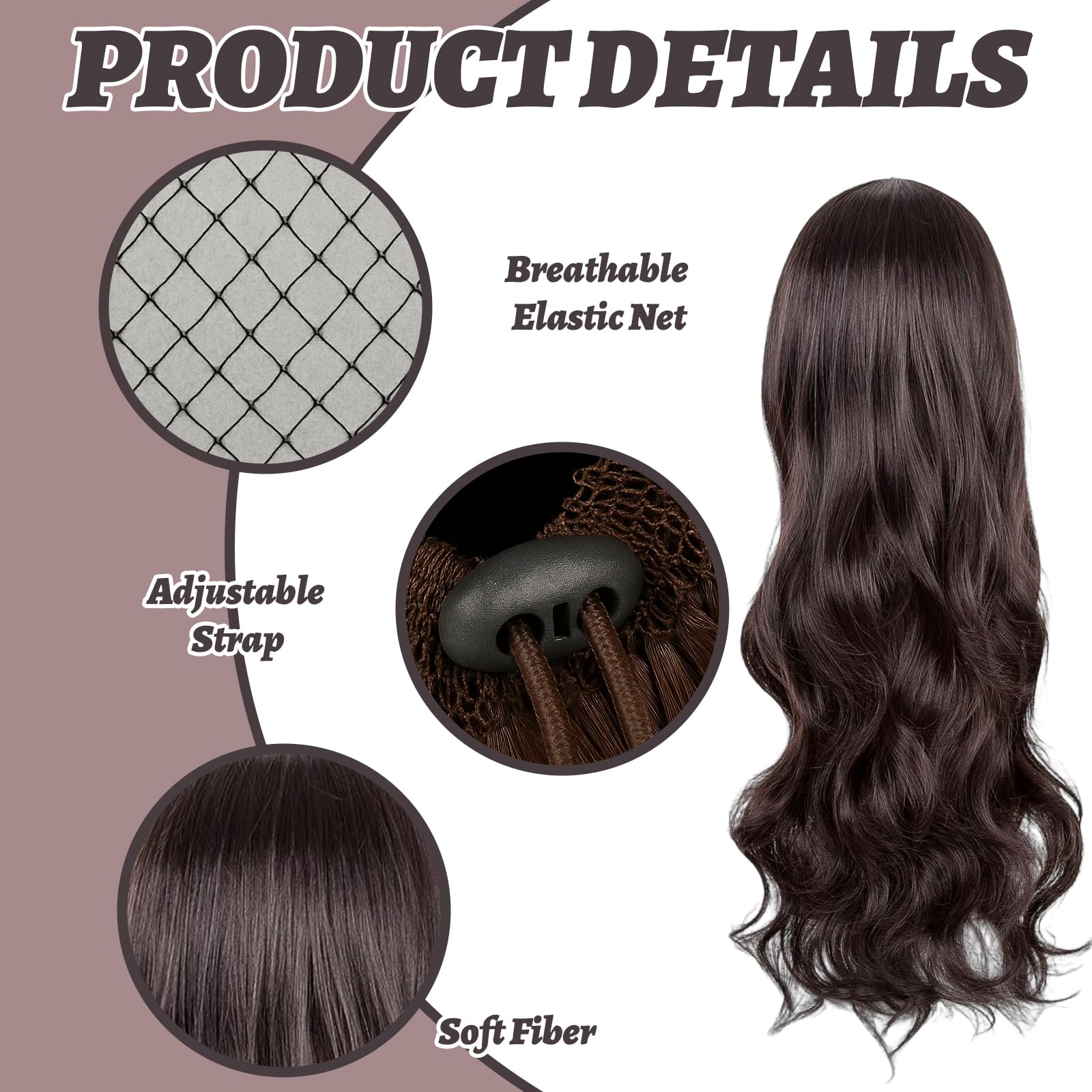 Brown Wigs for Women 1 Pcs Ladies Wigs, 70 cm Long Brown Wig - Image 3