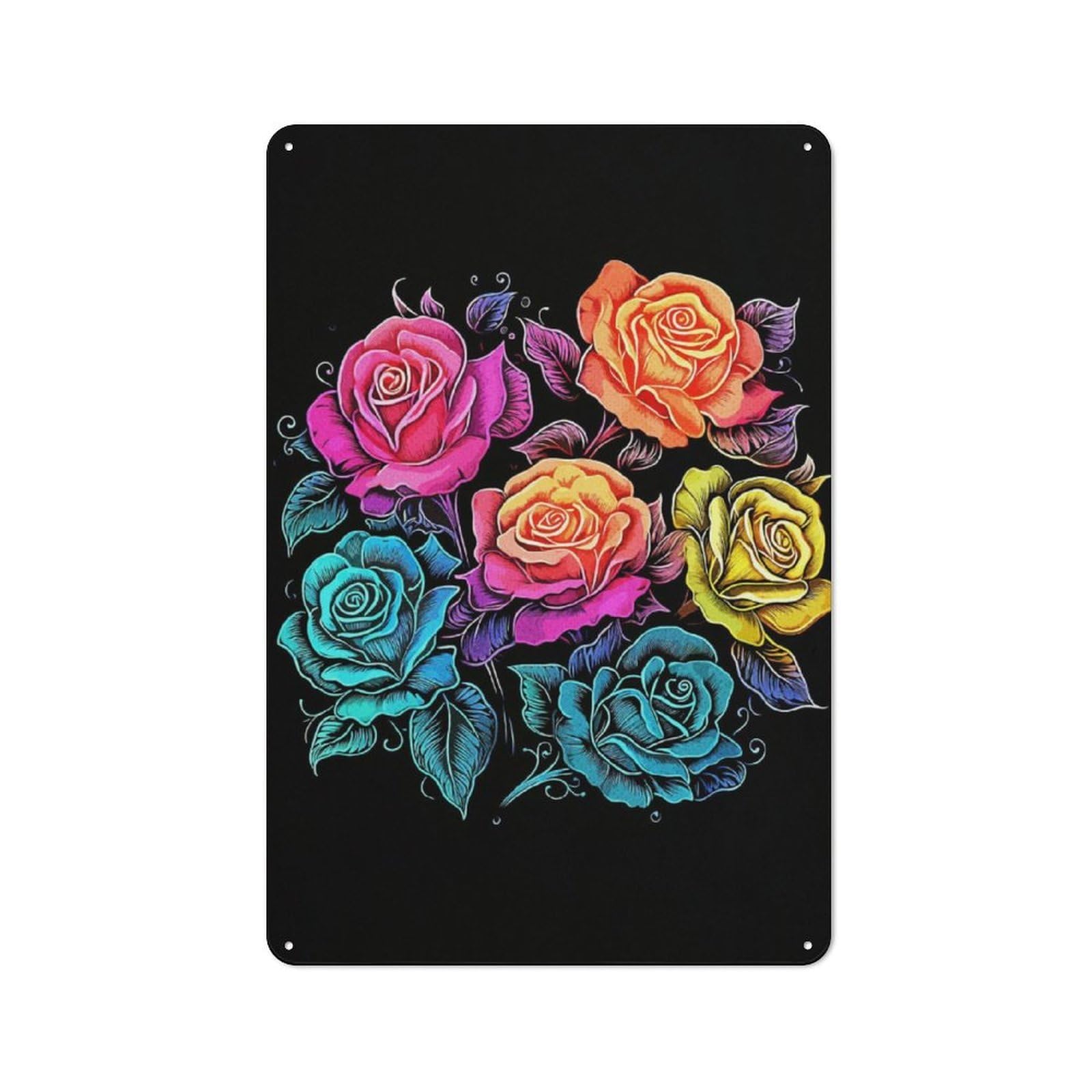Junmoney Colorful Flowers Printed Metal Sign 30X20cm For Café Or Restaurant, For Hospitality Interior Collectors