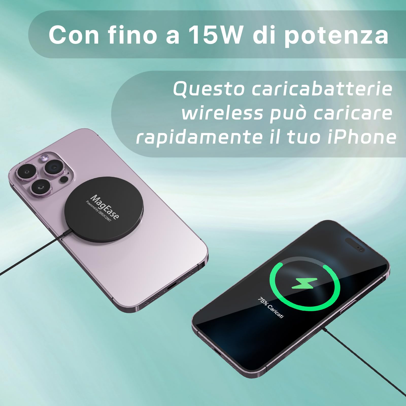Caricatore Mag safe, 15W Caricatore Wireless Magnetico,Caricatore Senza Fili Portatile Rapida Magnetico Caricabatterie compatibile iPhone 16/15/14/13/12 e Airpods 2/3/Pro/Pro2 (Nero)