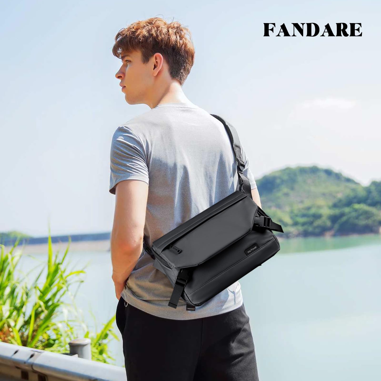 FANDARE Sacoche Homme Bandoulière Sac d'Épaule Messenger Femme Affaire Business Weekend Sport Gris