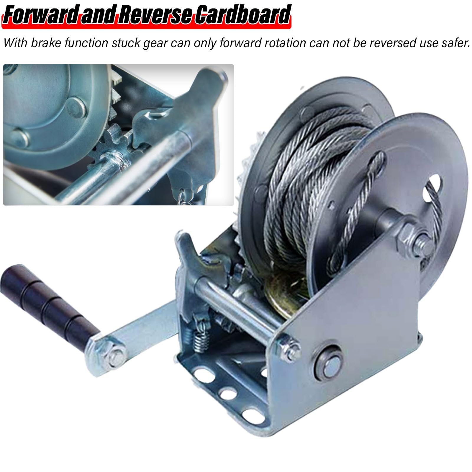 Verricello Manuale Barca Trailer Winch 3000lbs Mano Winch Heavy Duty Gancio Con 25m/82ft Cinghia Nera Manovella Ratchet Winch E Rapporto 4:1/8:1 Gear 2 Velocità Commutabile 2 Vie ( Color : Silver , Si