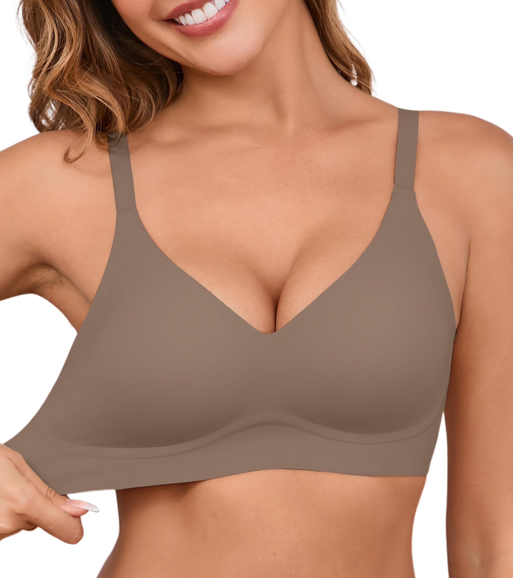 Seamless Bras for Women No Underwire Comfortable Push Up Bra V Neck Wireless Bralette Full Coverage Wire Free