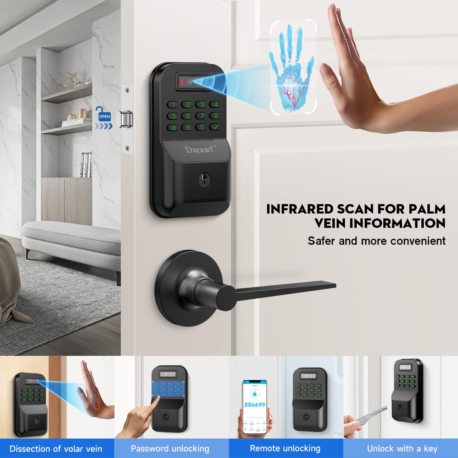 TCL Smart Lock D2 With Built-in Doorbell – Keyless Entry, Wi-Fi, Works With Alexa & Google, Auto Lock, IP55 Weatherproof