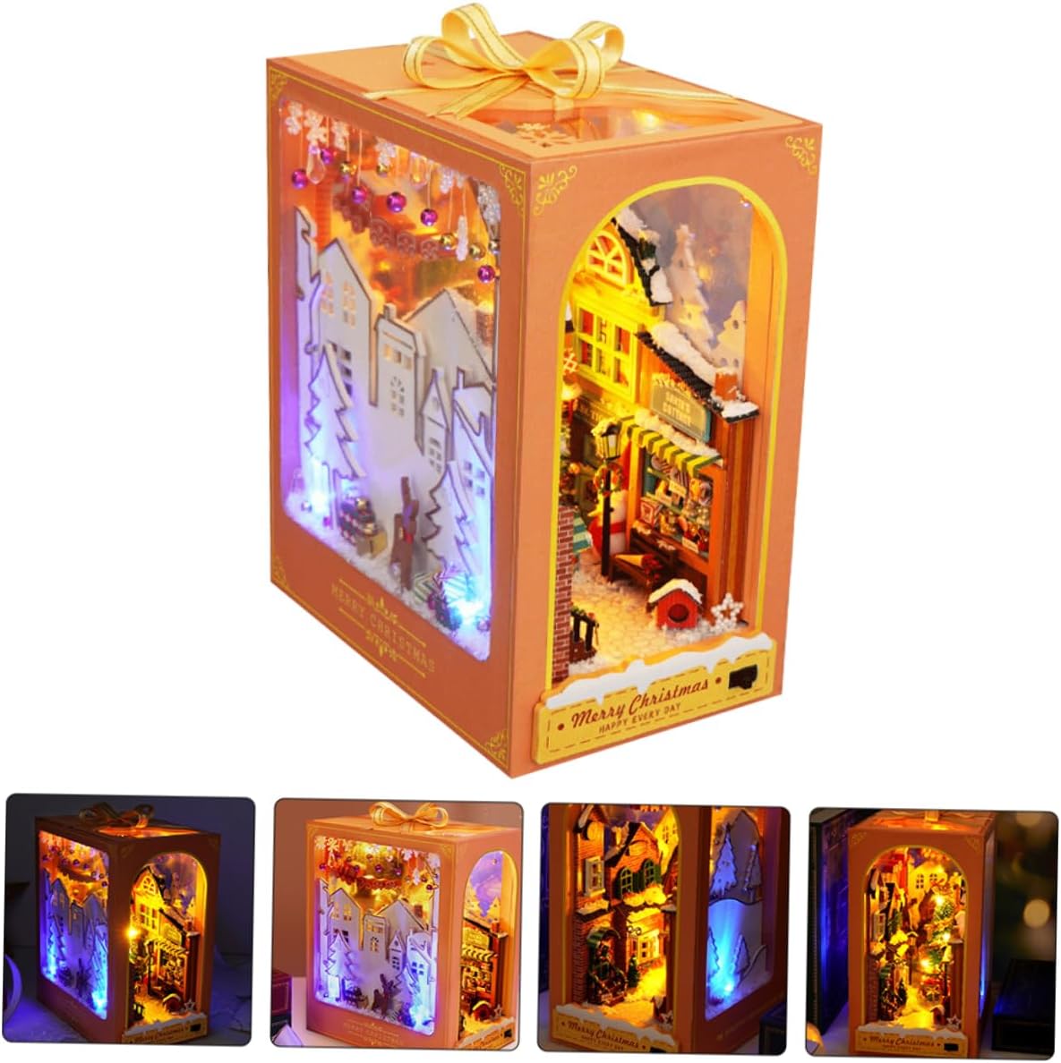 1set Wooden Miniature House Model Kit Unfinished Assembly Decor for Christmas Scene Vintage Display for Bookshelves and Desks