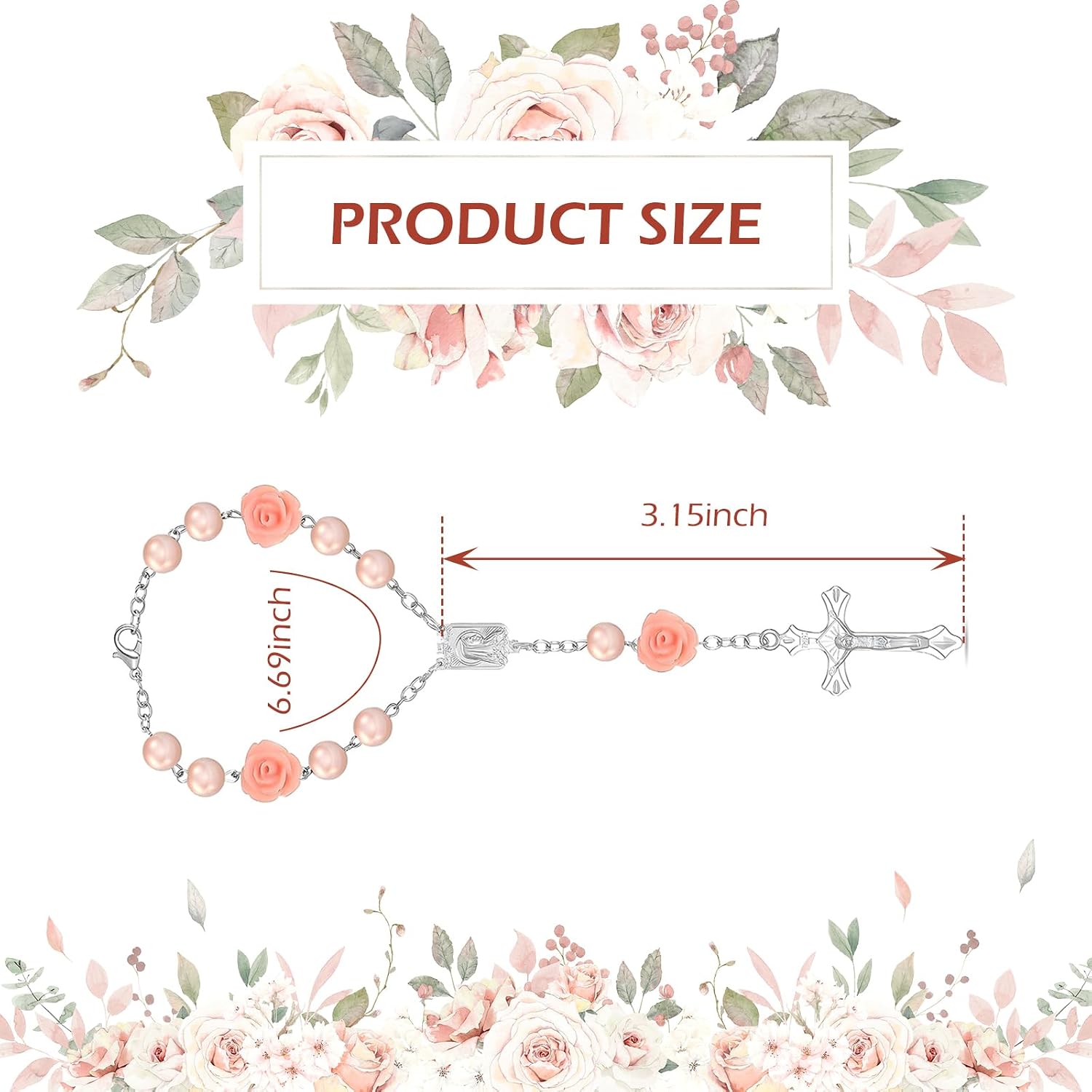 2PCS Car Rose Rosary for Rearview Mirror, Personalized Blessing Rear View Mirror Hanging Decors, Car Rose Cross Pendant, Auto Interior Hanging Accessories (Pink) image 2