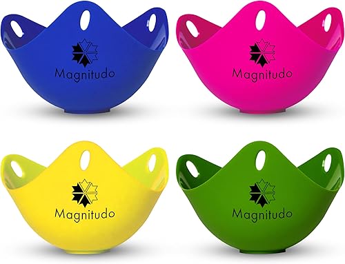 Tazas de silicona para escalfar, 4 unidades, fáciles de liberar y limpiar, taza de huevo escalfado con soportes de anillo para huevos, juego de