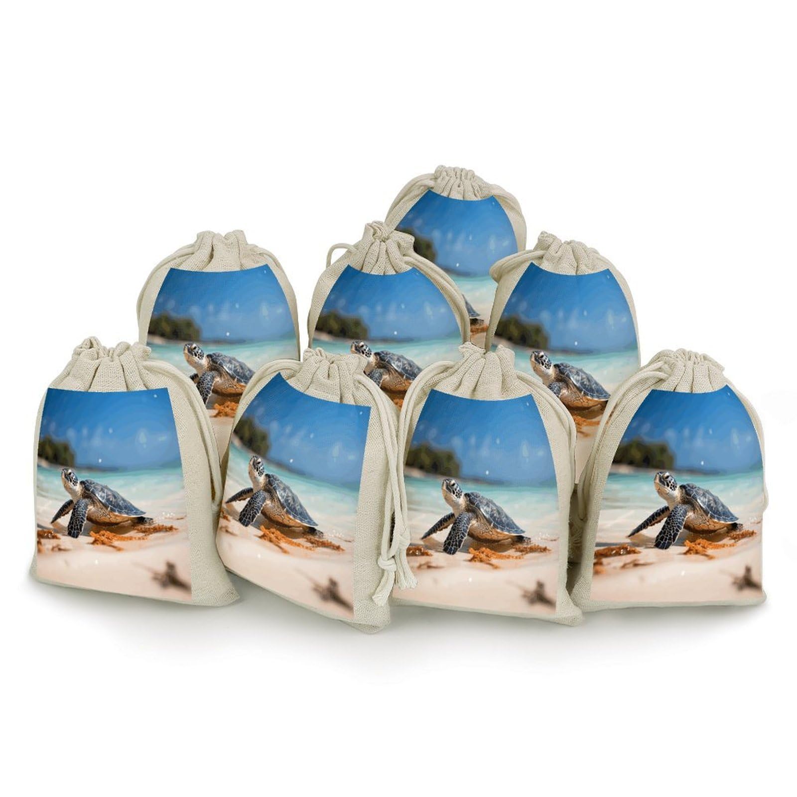 Adfgyerh Style Sea Turtle On The Beach Bags With Drawstring Reusable,Jewelry Bags 4.9 X 6.7 Inch, Set Of 8,Gift Bags For Party Wedding Storage Home Supplies