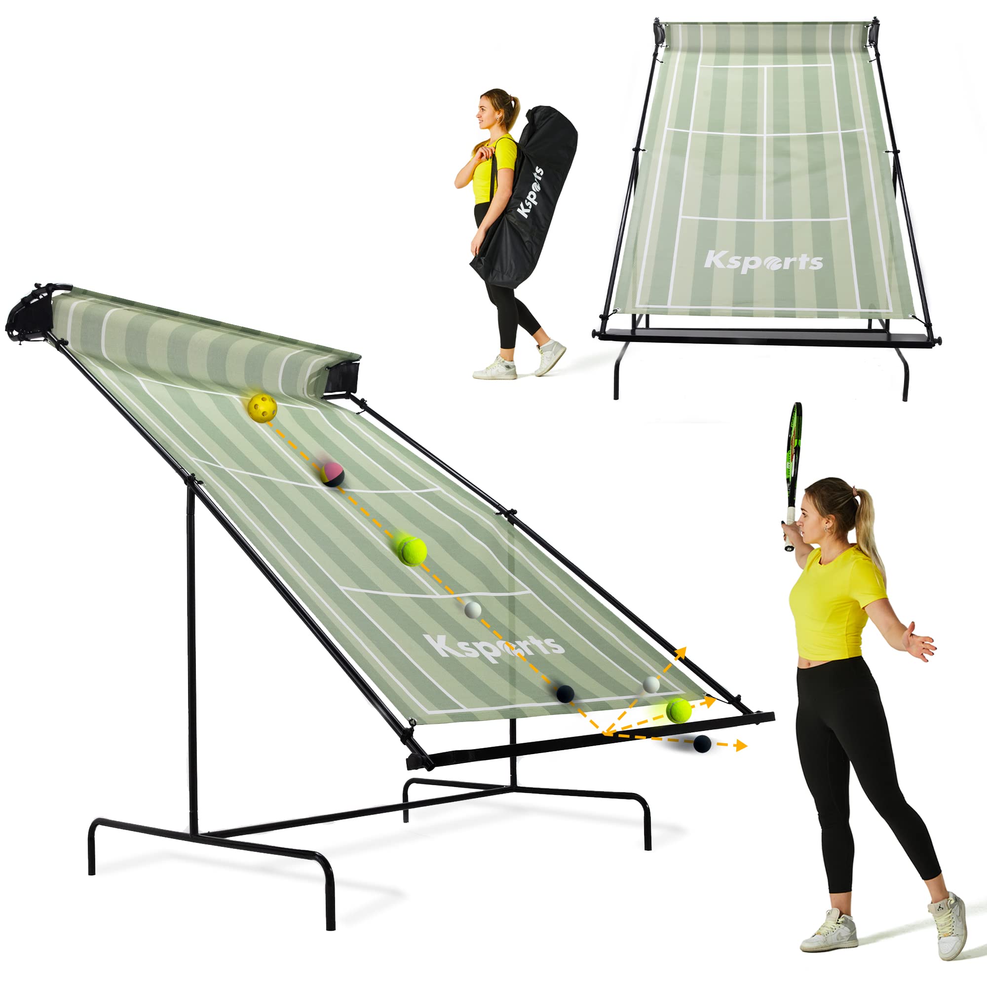Ksports Tennis Rebounder Net Green - Rebound Wall for Racquet Sports - for Pickleball Paddle Squash Racquetball Table Tennis -Portable Backboard for Indoor & Outdoor Training with Carry Bag