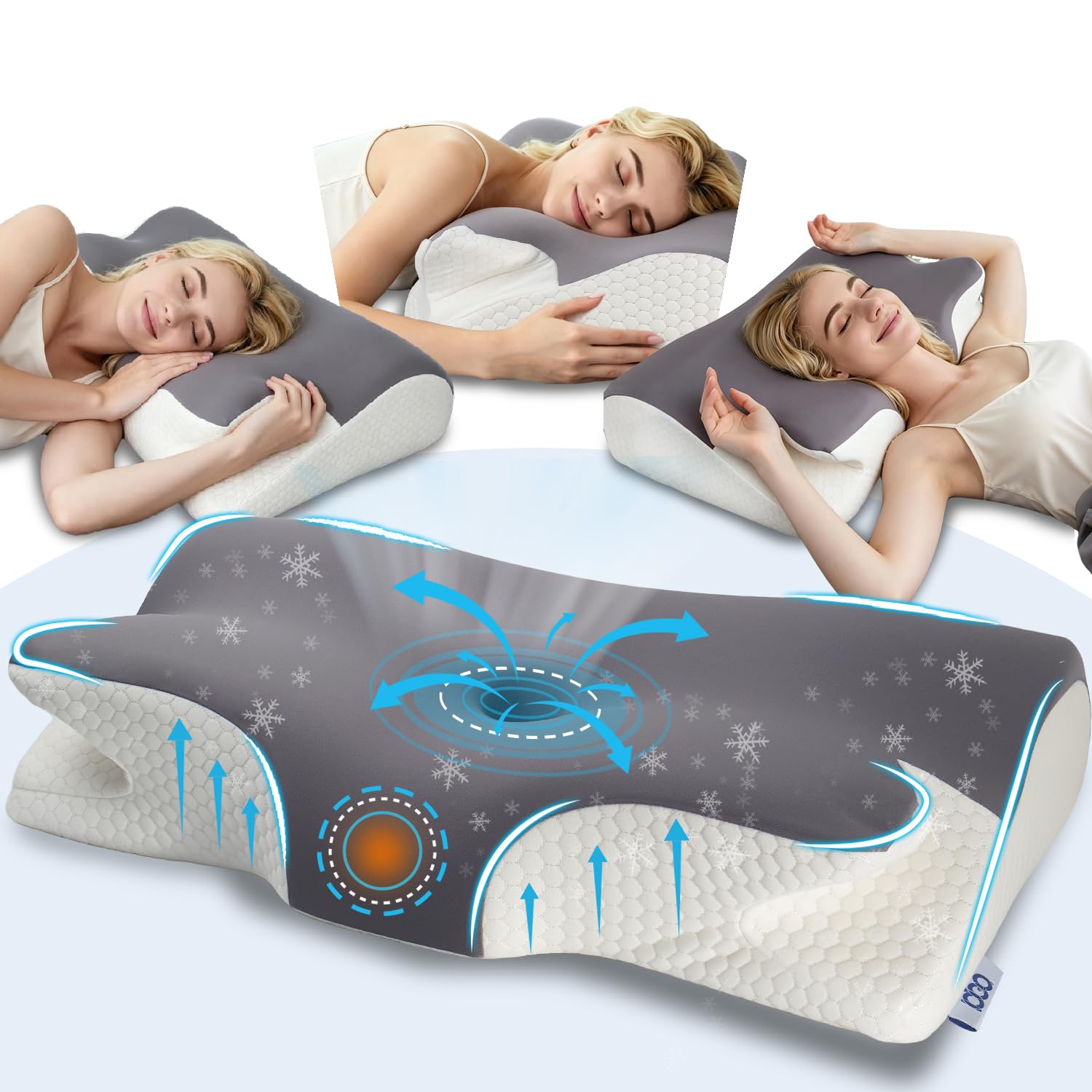 Nackenkissen Kopfkissen Nackenschmerzen, Ergonomisches Memory Foam Nackenstützkissen, Orthopädische Kissen Gegen Nackenschmerzen, Schlafkissen für Seitenschläfer Rücken & Bauchschläfer 65x40x11/14cm
