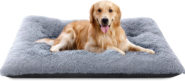 YOJOGEE Medium Dog bed Washable Dog Crate Bed, Fluffly Dog Bed for Crate, Calming Anti Anxiety Dog Beds, Dog Crate Mattress with Anti-Slip Bottom, Plush Dog Cushion Bed, Grey Dog Bed 50x75x7cm