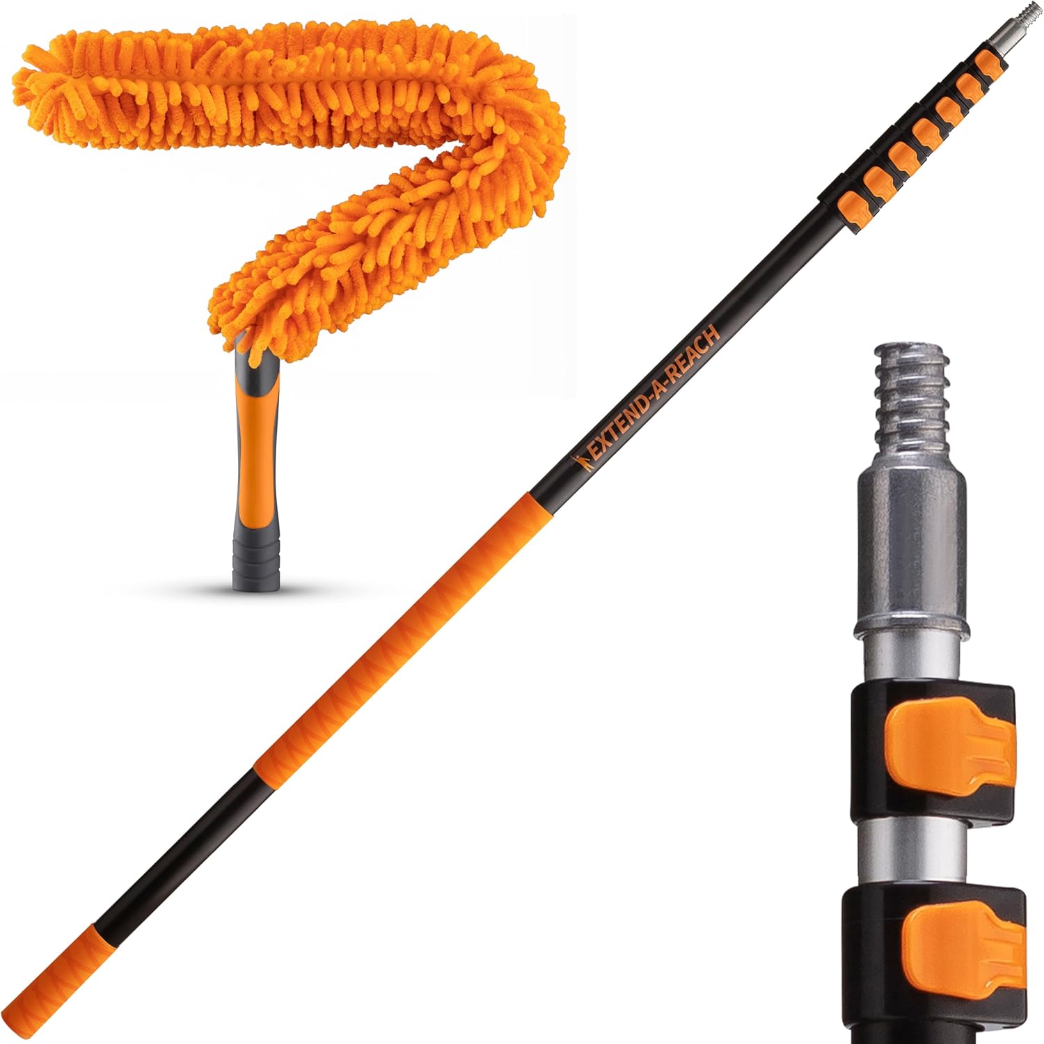 5-30 ft Flexible Fan Duster for High Ceiling Fan with Extension Pole (36+ Foot Reach) // Microfiber Ceiling Fan Blade Cleaner // Washable Fan Brush with Telescopic Pole // Best High Reach Dusting Kit