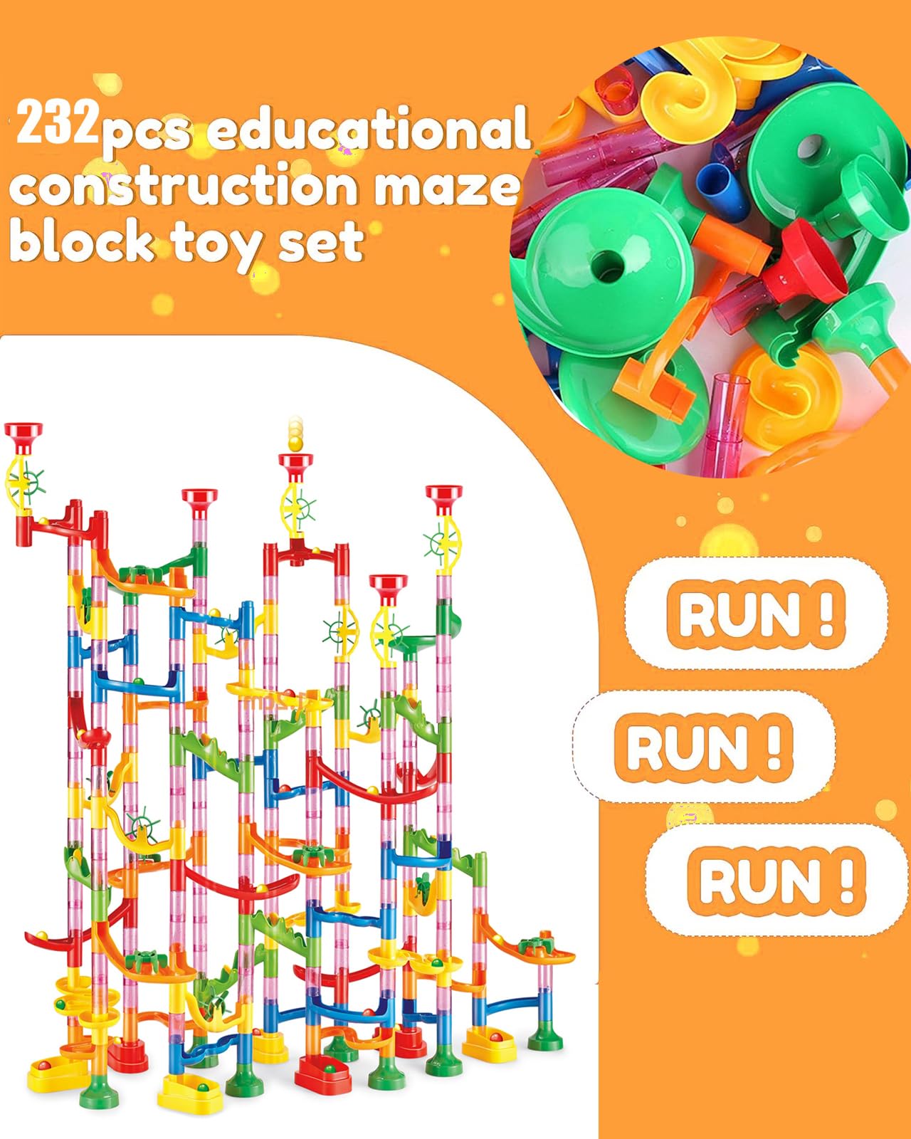 Ucradle Marble Run, 232pcs Marble Runs for Kids Durability STEM Educational Learning Toys Marble Maze Race Track Game Set for 3 4 5 6 7+Year Old Boys Girls, For Birthdays Christmas Holiday - Image 4