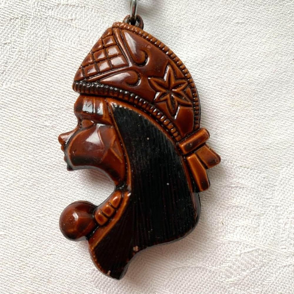 Amazon.co.jp: レトロ アイヌ 木彫り キーホルダー 女性 横顔