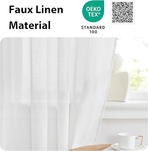 Miniatura 5 de NICETOWN Cortina de lino sintético para puerta francesa de 72 pulgadas de largo, cortinas de ventana rústica con alzapaños, pantalla de filtro de