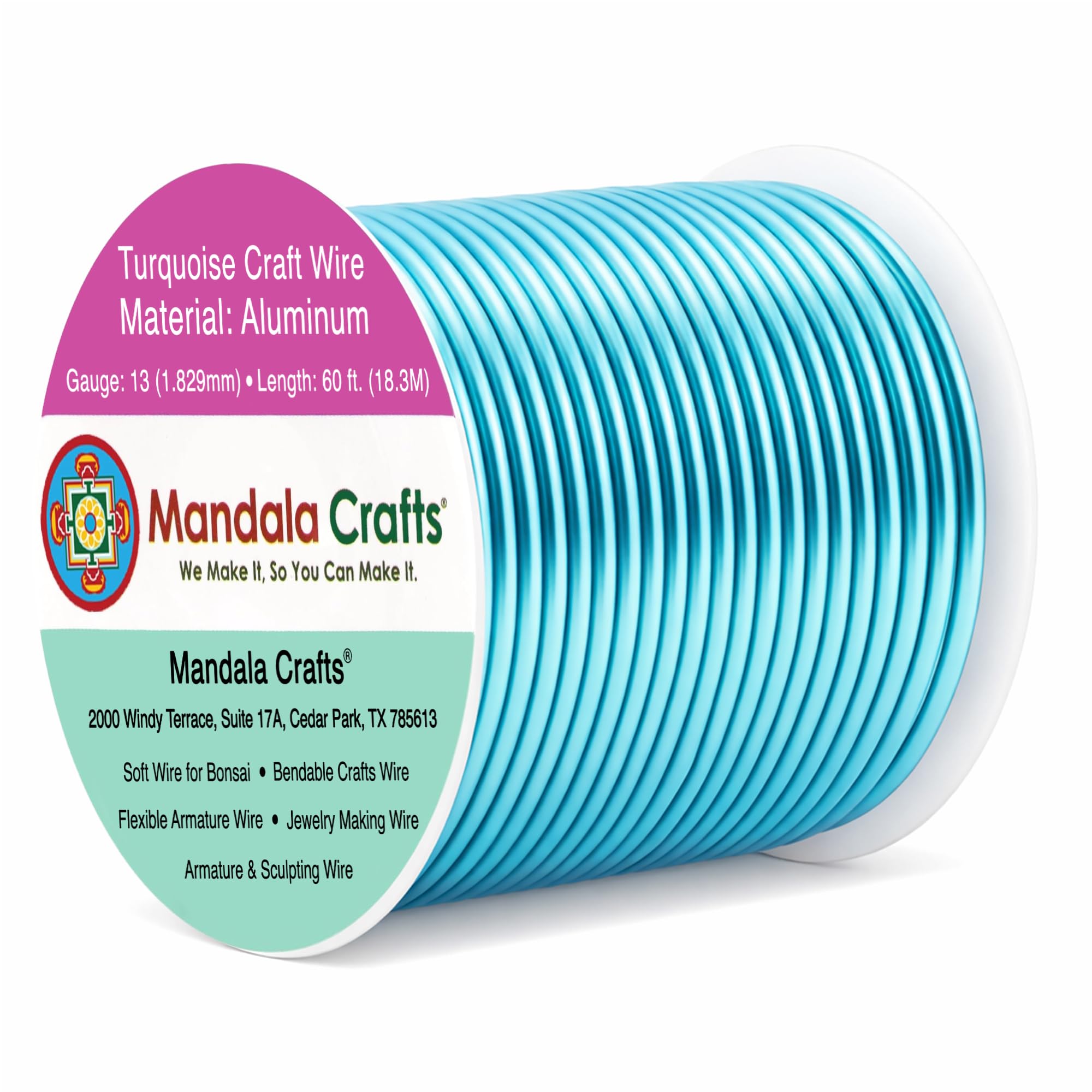 Mandala Crafts 13 Gauge Turquoise Anodized Aluminum Craft Wire, 60 FT