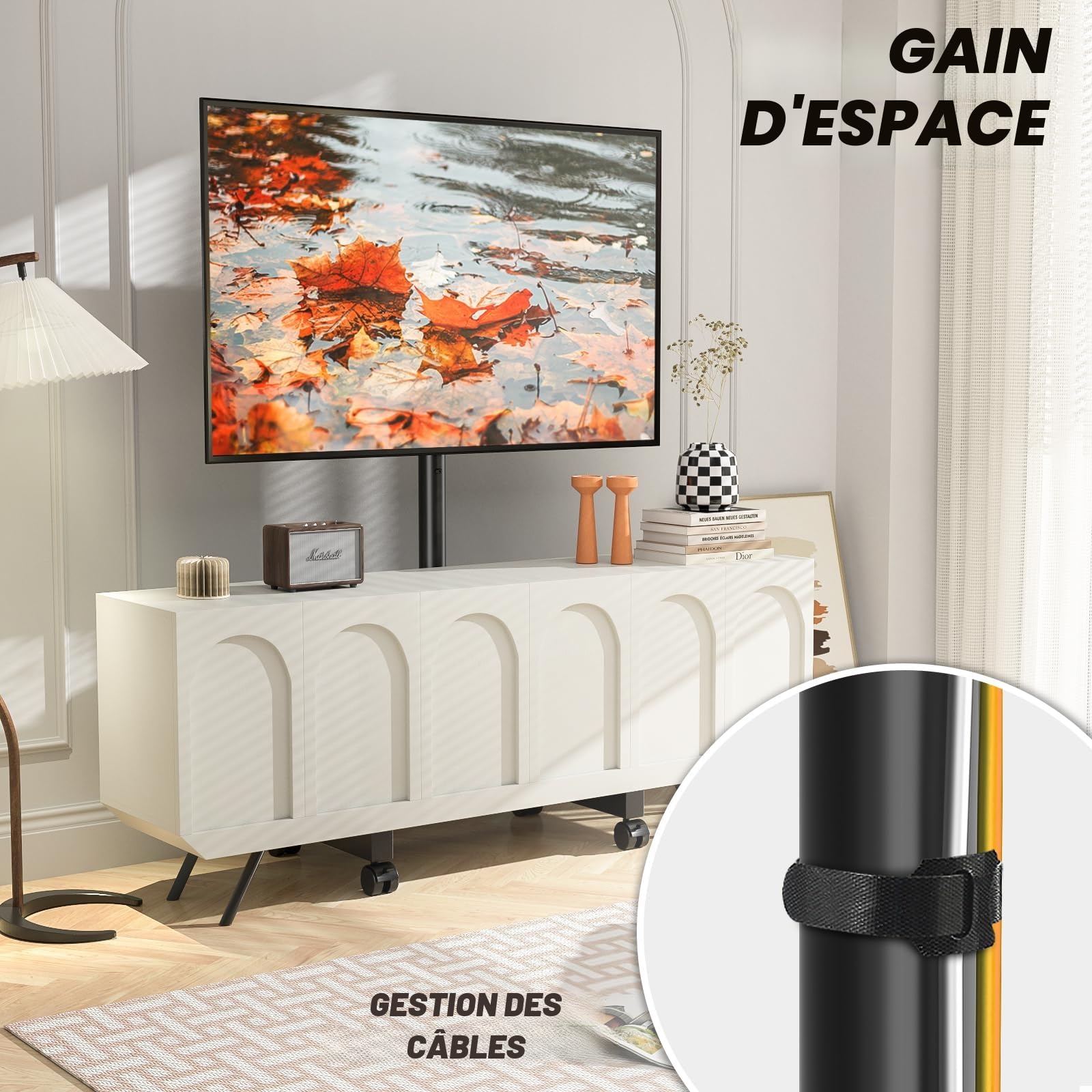 TVON Support TV roulettes Support TV sur Pied Rotation et Inclinaison pour Télé de 13 à 50 Pouces, TV sur Pied Réglable en Hauteur Meuble TV Pied d Angle Jusqu 'à 20 kg,Max. VESA 200x200mm